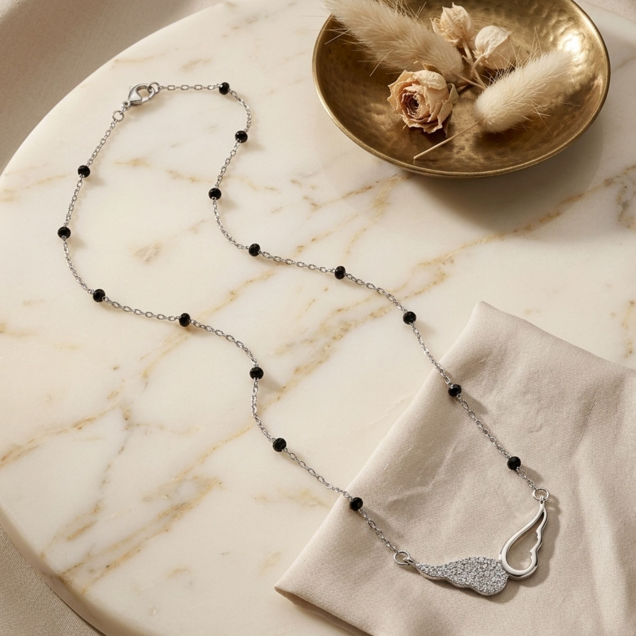 925 Sterling Silver Asymmetrical Angel Wing Mangalsutra with Cubic Zirconia