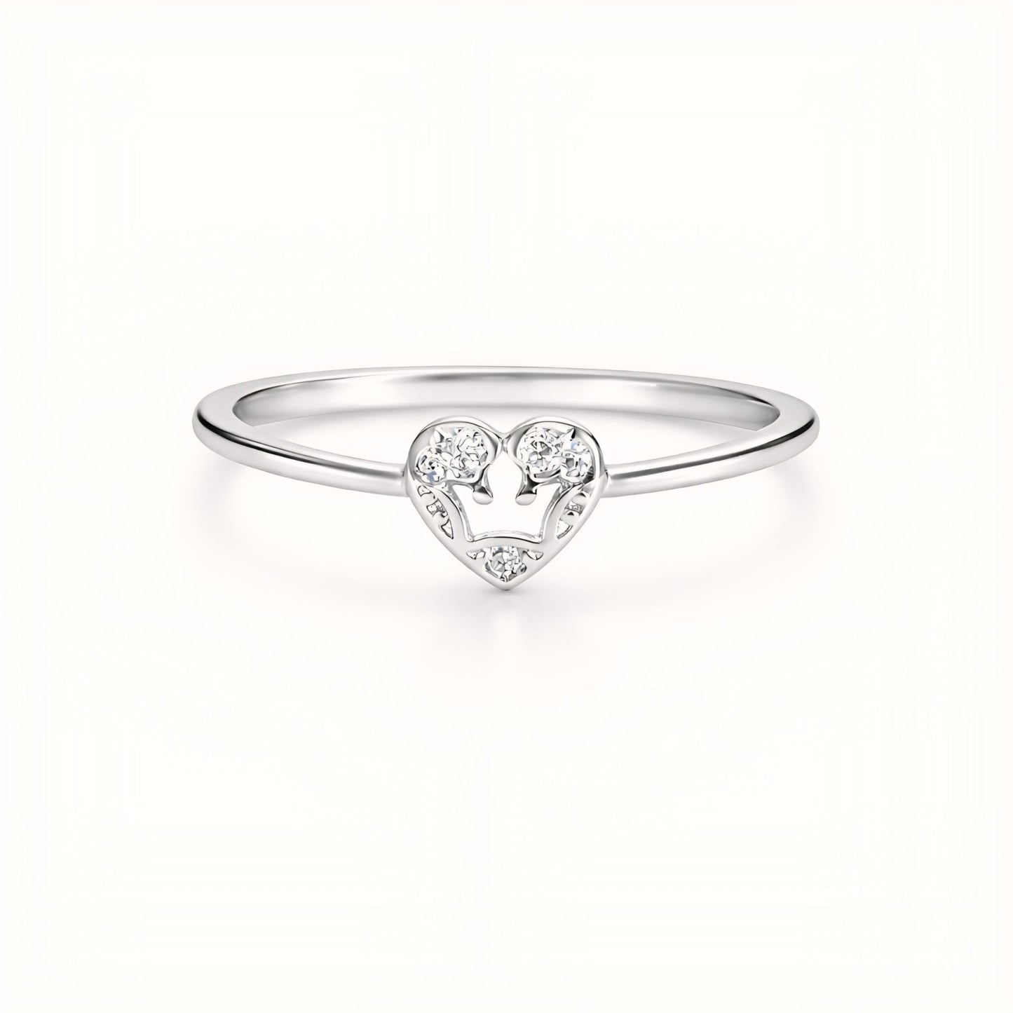 925 Sterling Silver Open Heart Crown Ring with Cubic Zirconia