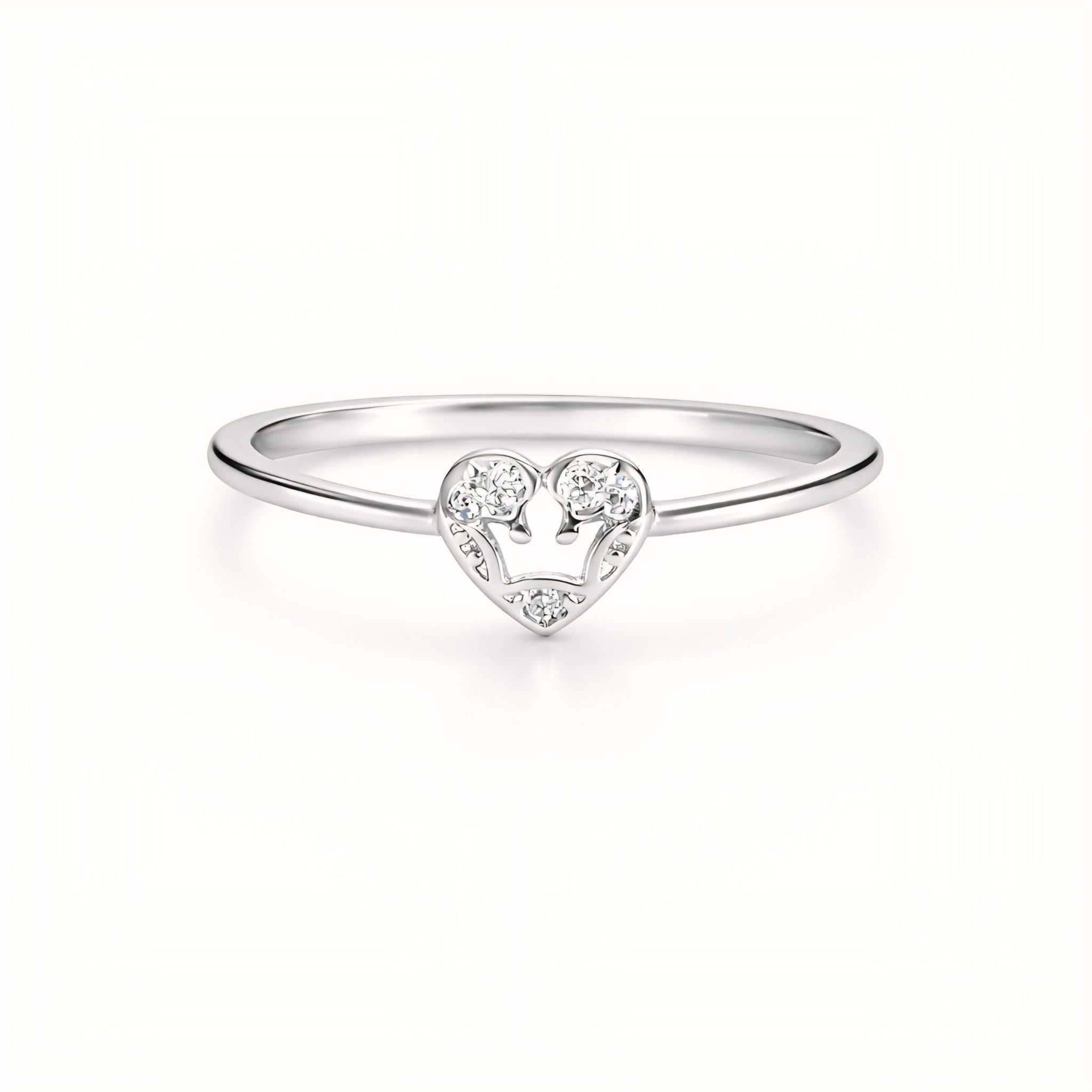 925 Sterling Silver Open Heart Crown Ring with Cubic Zirconia