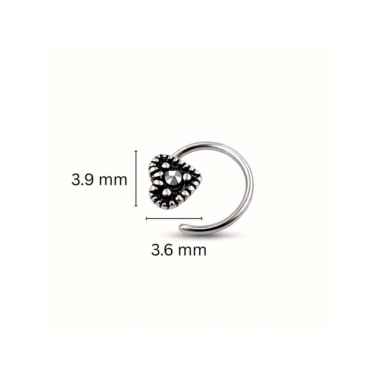925 Sterling Silver Heart Design Nose Ring