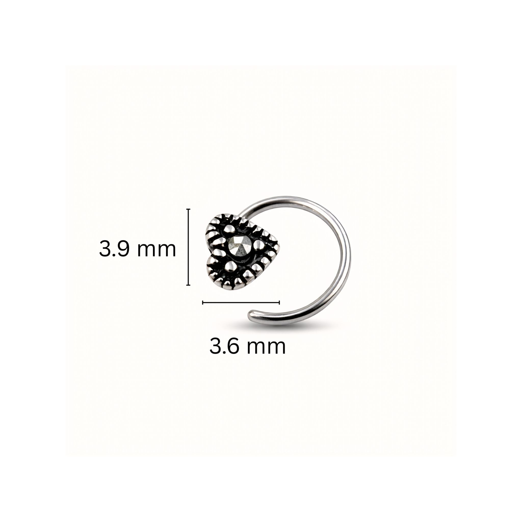 925 Sterling Silver Heart Design Nose Ring