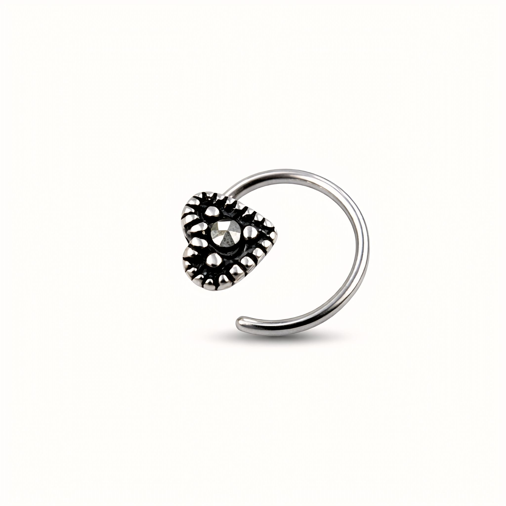 925 Sterling Silver Heart Design Nose Ring
