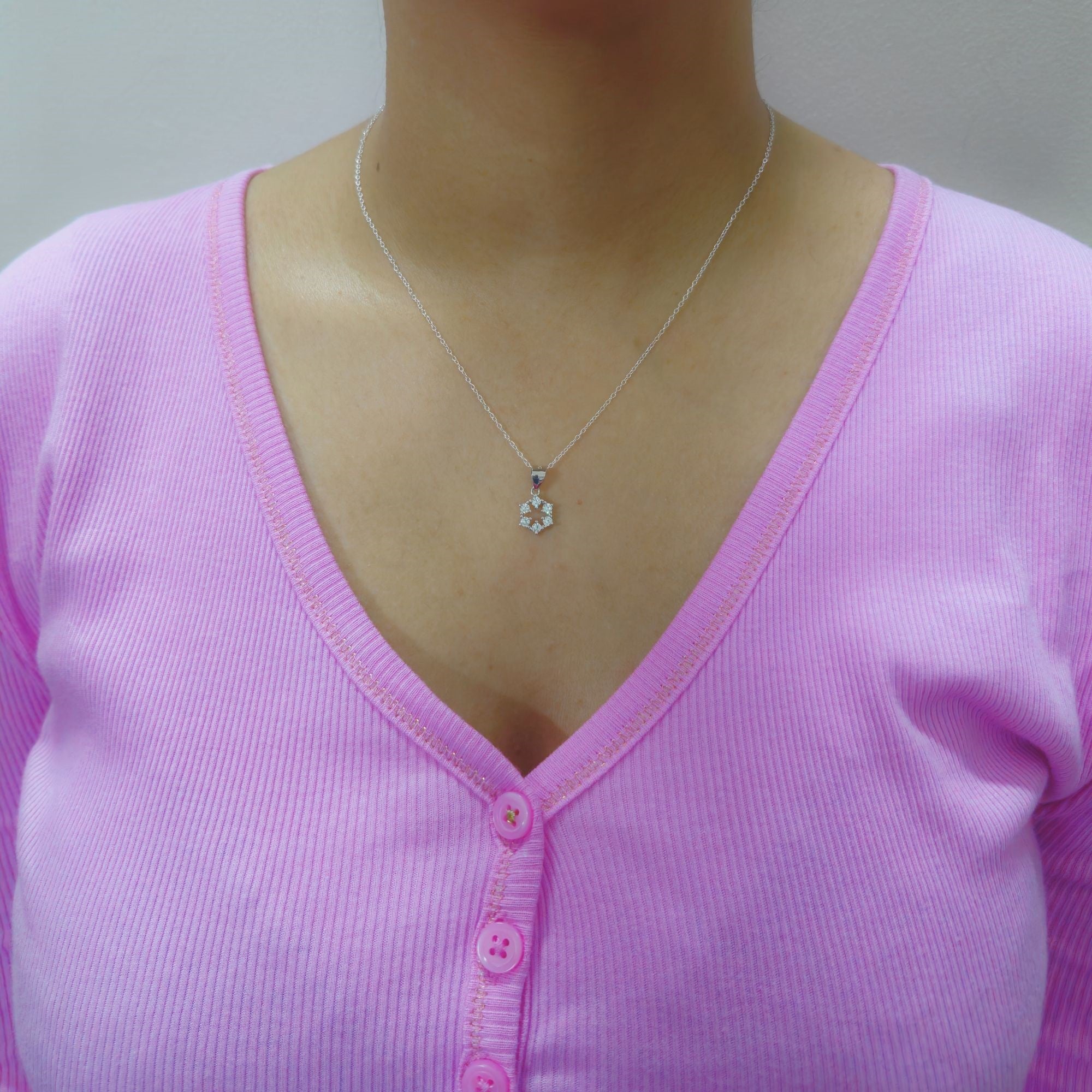 925 Sterling Silver Snowflake Star Pendant with Cubic Zirconia