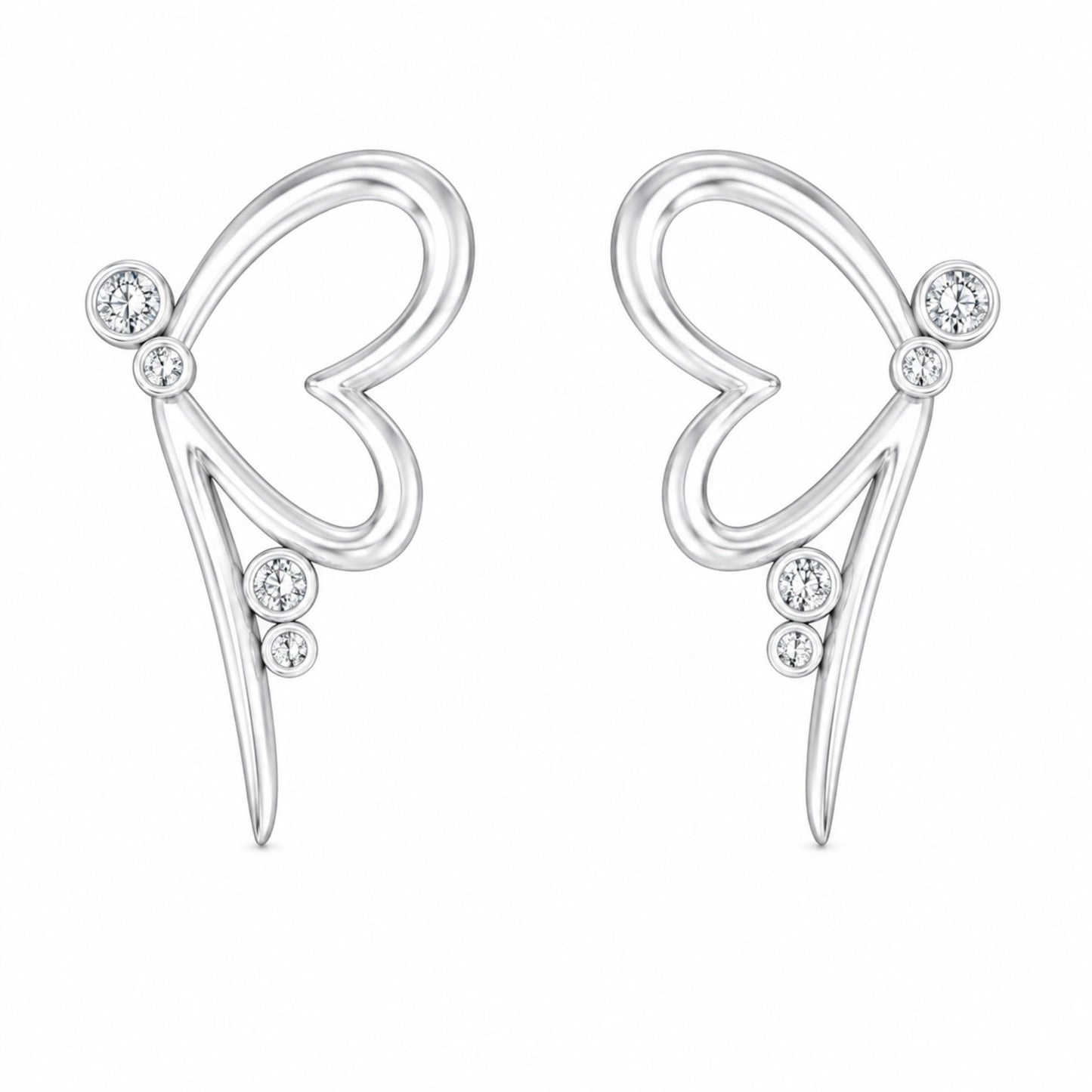 Elegant Butterfly Heart Studs With Lab Grown Diamonds