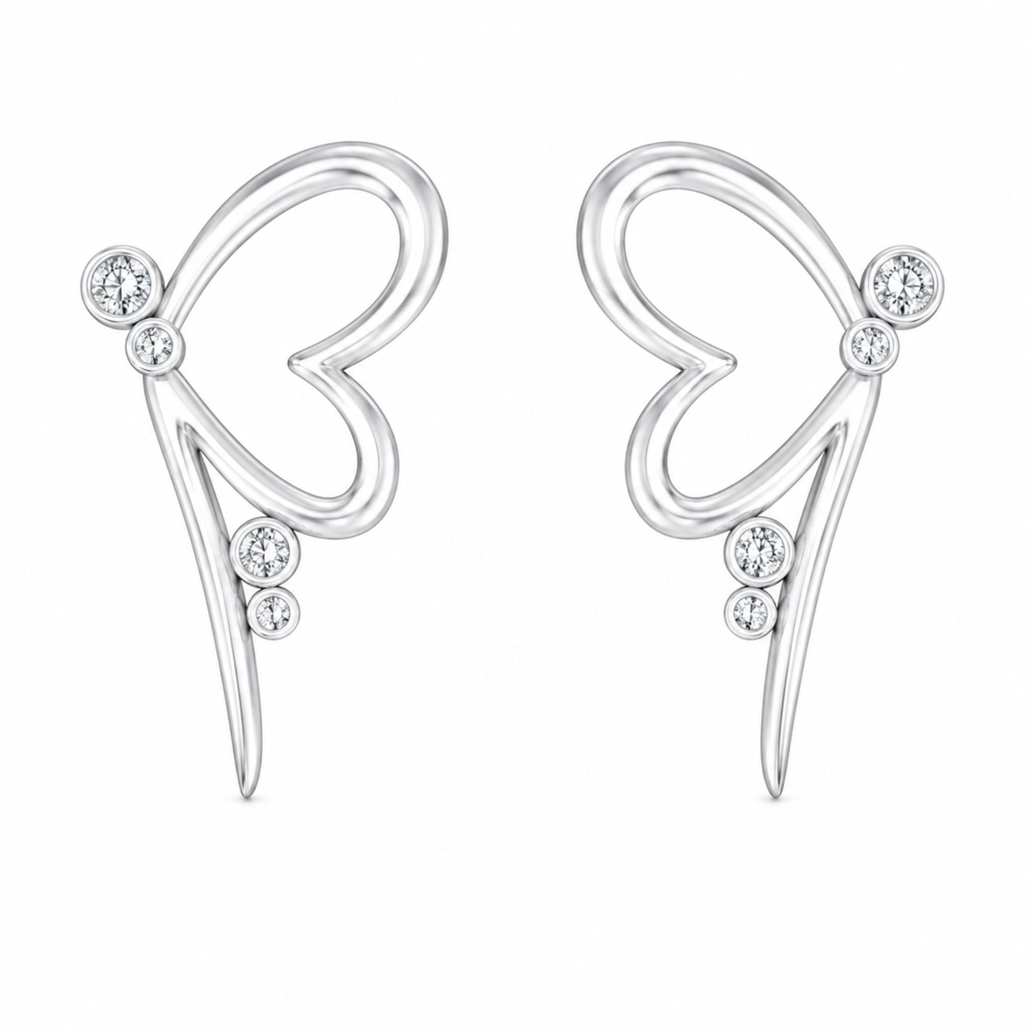 Elegant Butterfly Heart Studs With Lab Grown Diamonds