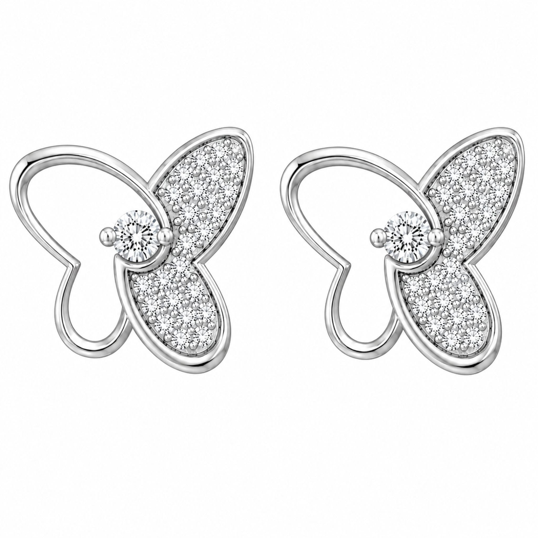 Elegant Butterfly Serling Silver Studs With Lab Grown Diamonds