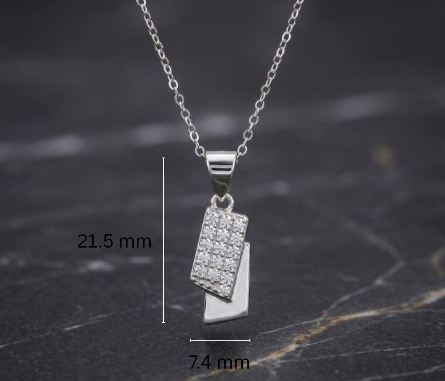 Elegant CZ Rectangle Bar Pendant Set with Chain in 925 Sterling Silver