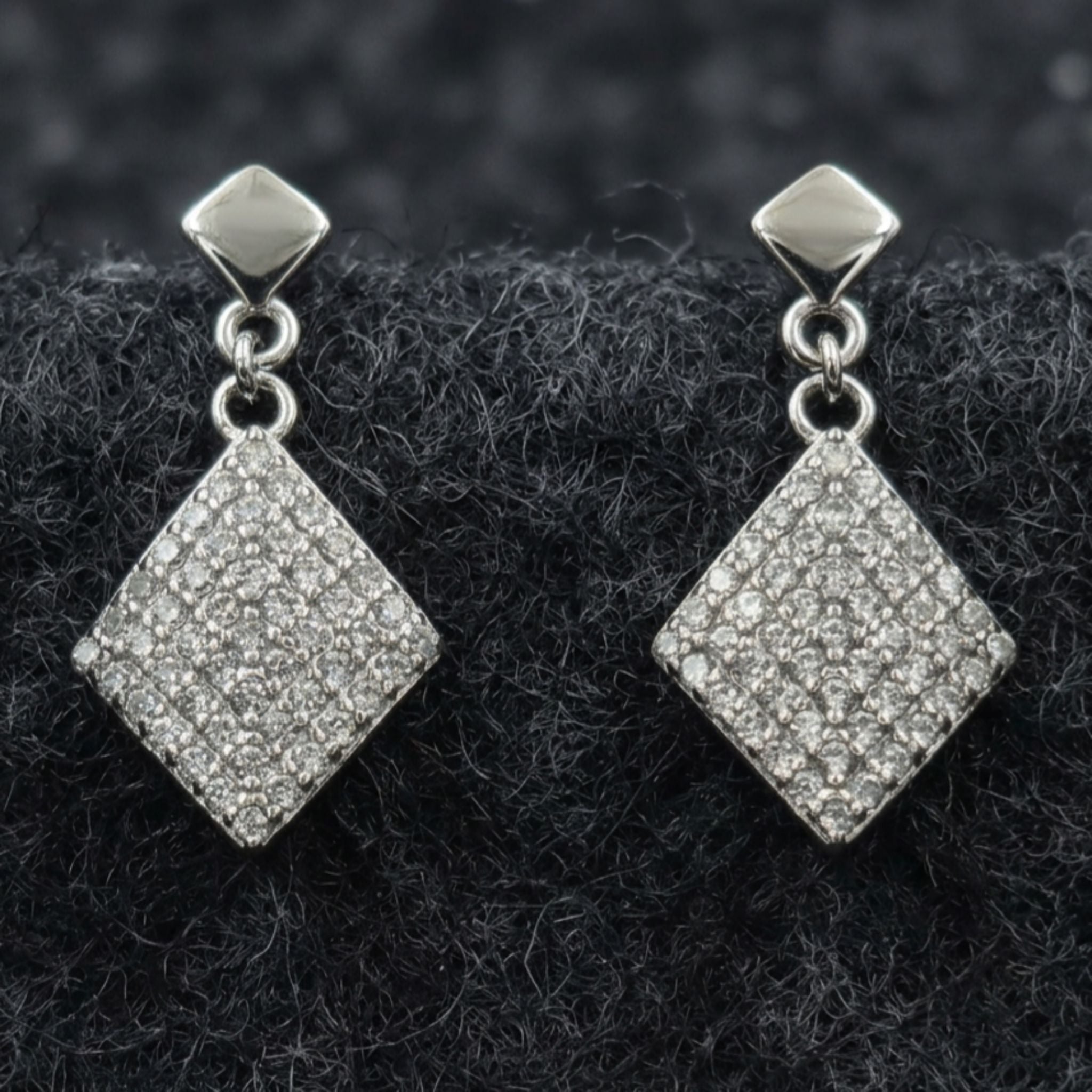 Elegant CZ Stone Diamond Shape Drop Earrings in 925 Sterling Silver