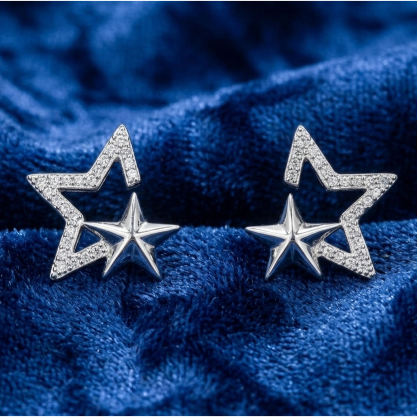 Elegant CZ Stone Star Stud Earrings in 925 Sterling Silver