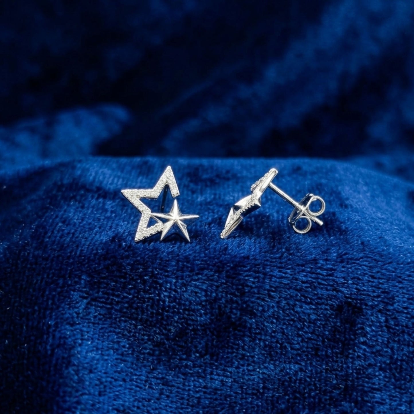 Elegant CZ Stone Star Stud Earrings in 925 Sterling Silver