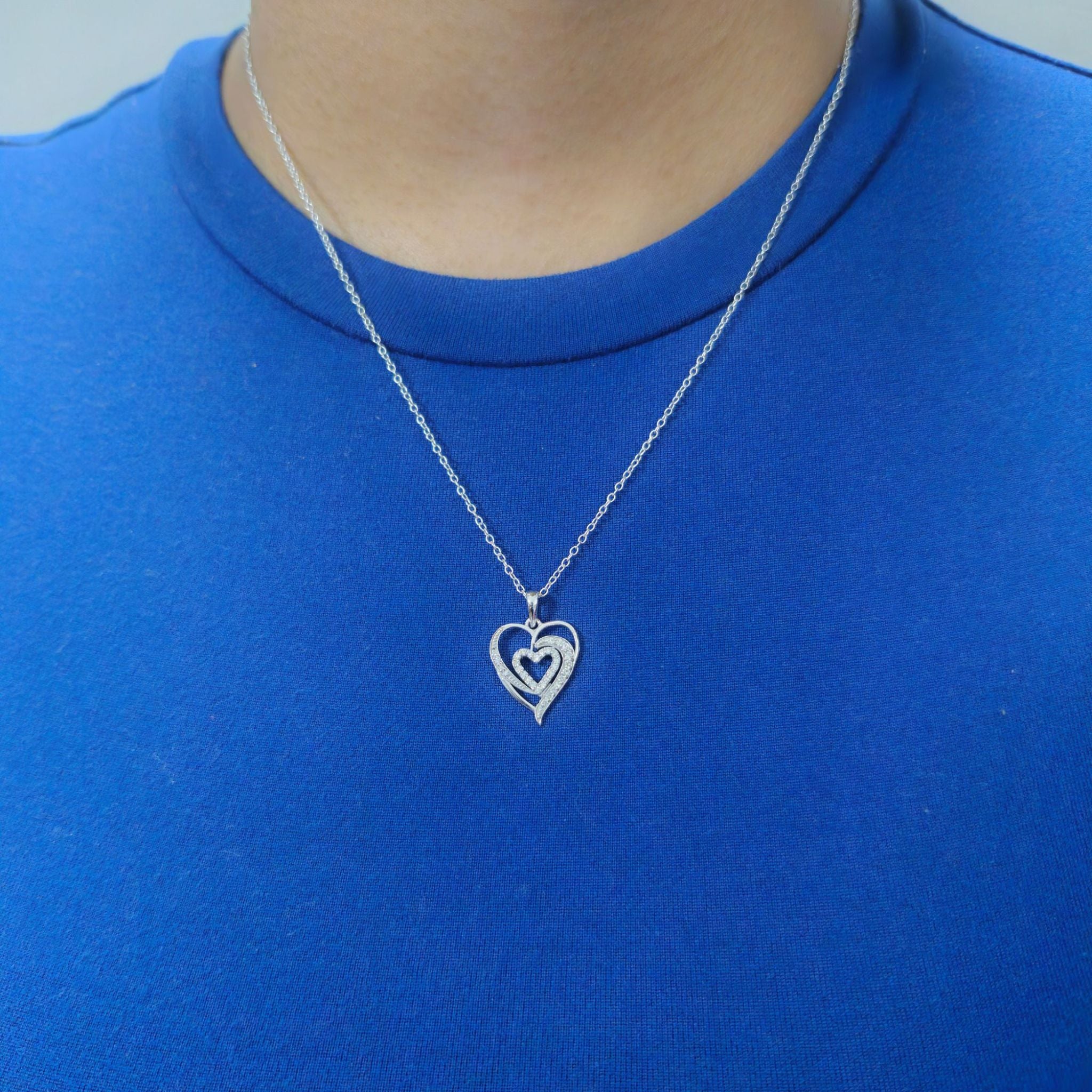 Elegant Double Heart Lab-Grown Diamond Pendant in 925 Sterling Silver