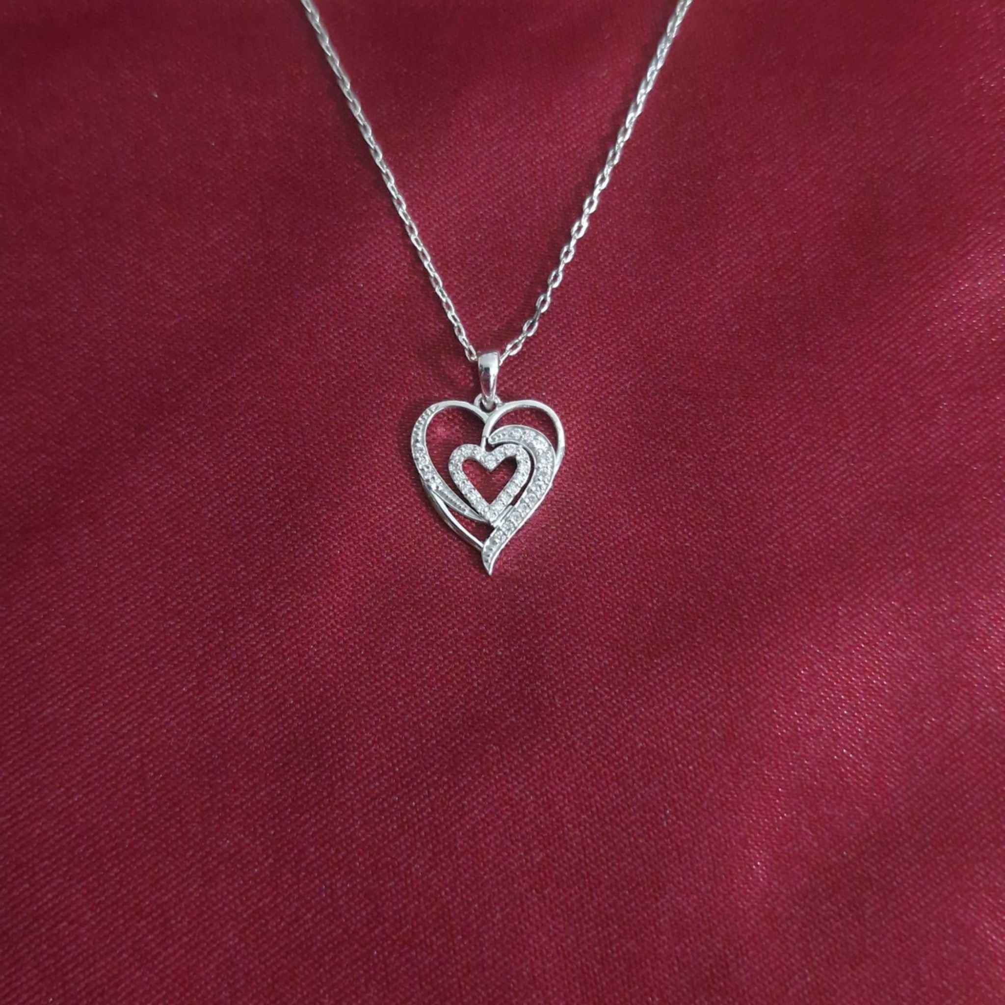 Elegant Double Heart Lab-Grown Diamond Pendant in 925 Sterling Silver