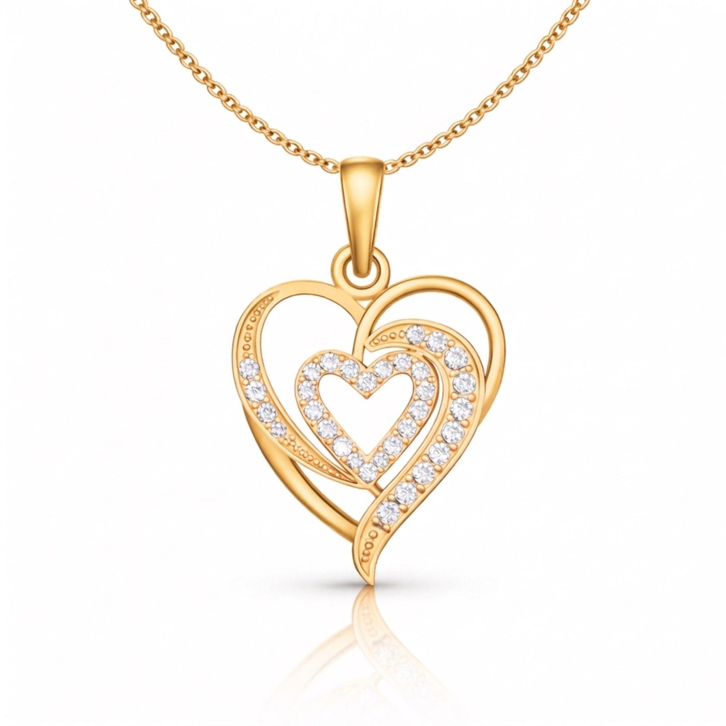 Elegant Double Heart Lab-Grown Diamond Pendant in 925 Sterling Silver with Chain