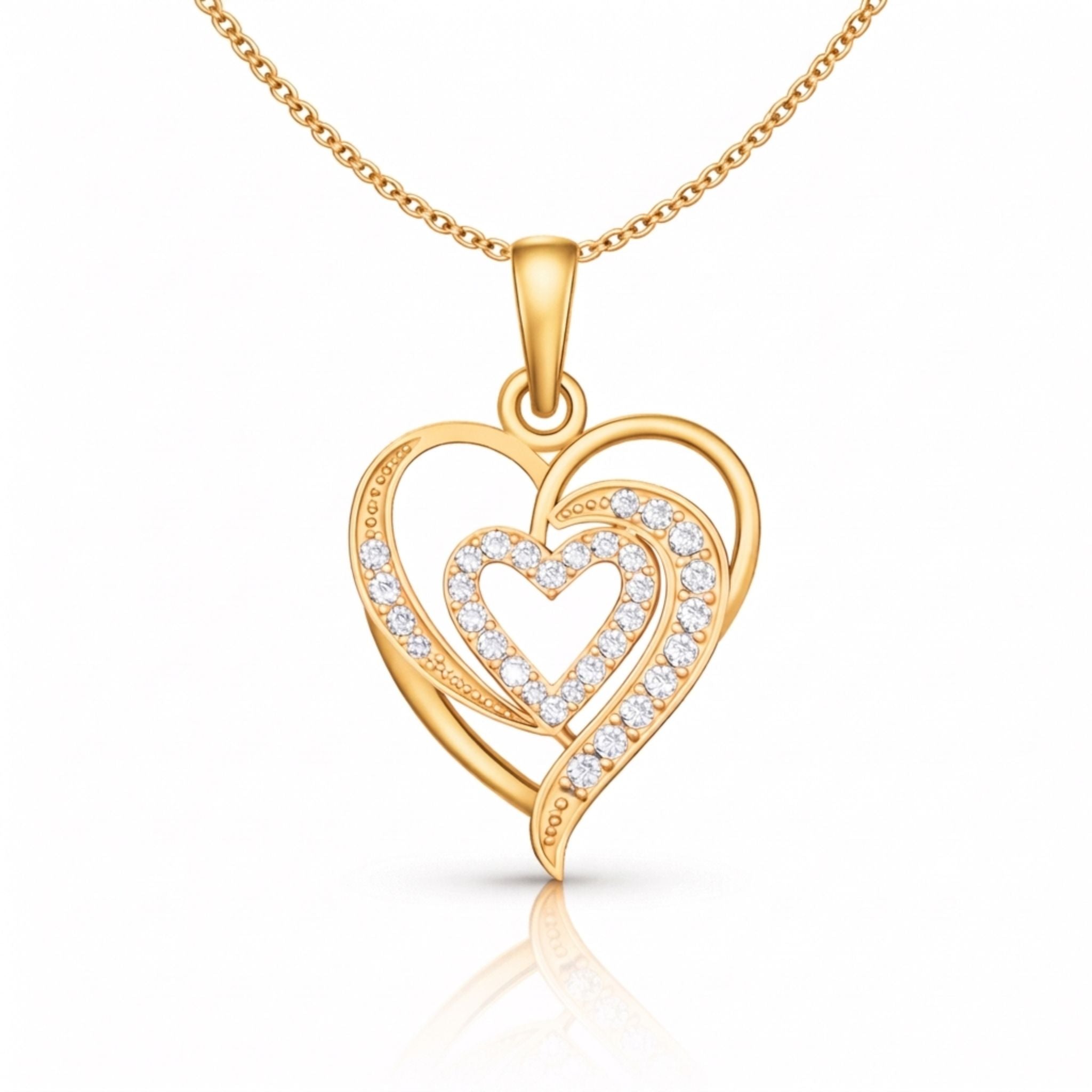 Elegant Double Heart Lab-Grown Diamond Pendant in 925 Sterling Silver with Chain
