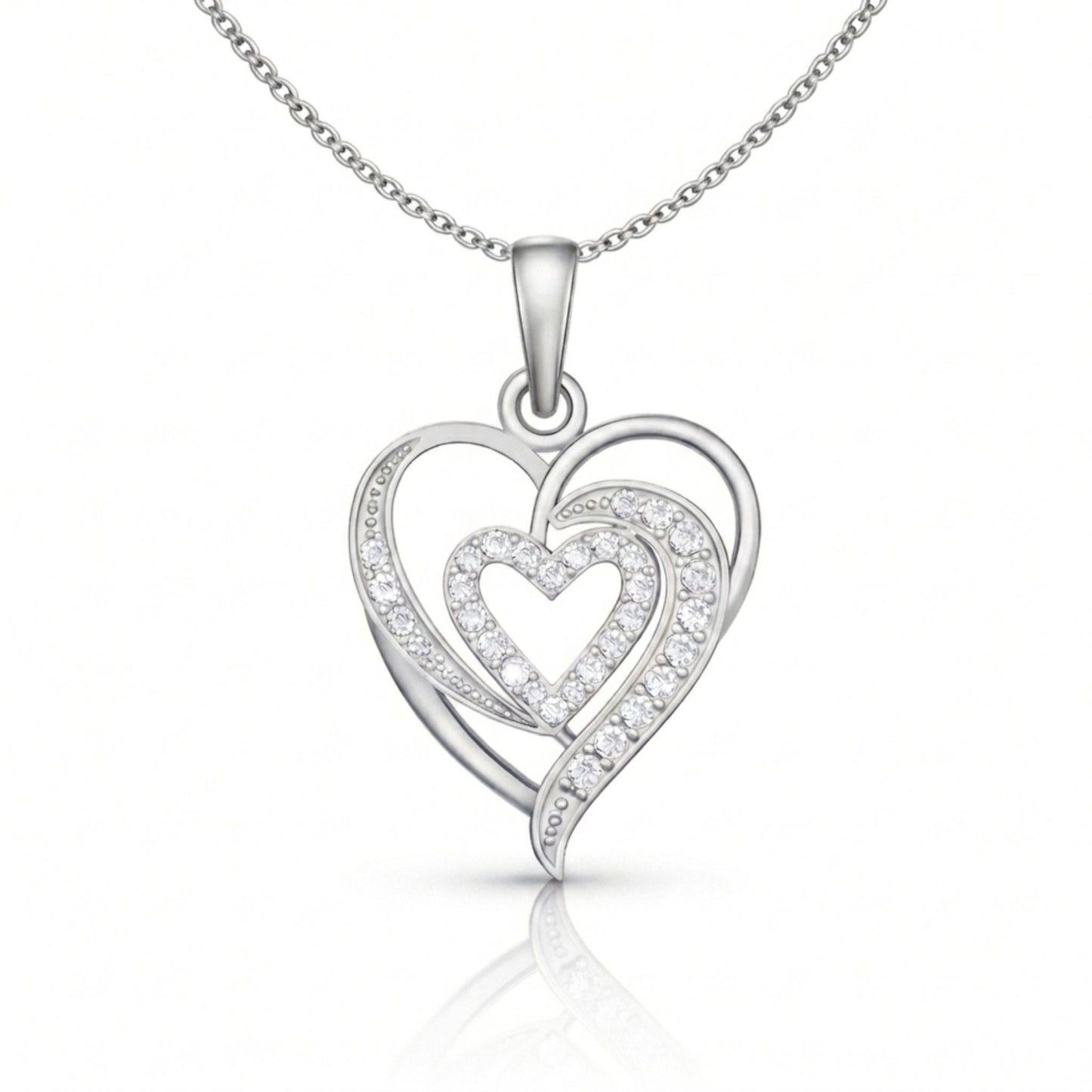 Elegant Double Heart Lab-Grown Diamond Pendant in 925 Sterling Silver with Chain