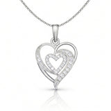 Elegant Double Heart Lab-Grown Diamond Pendant in 925 Sterling Silver with Chain