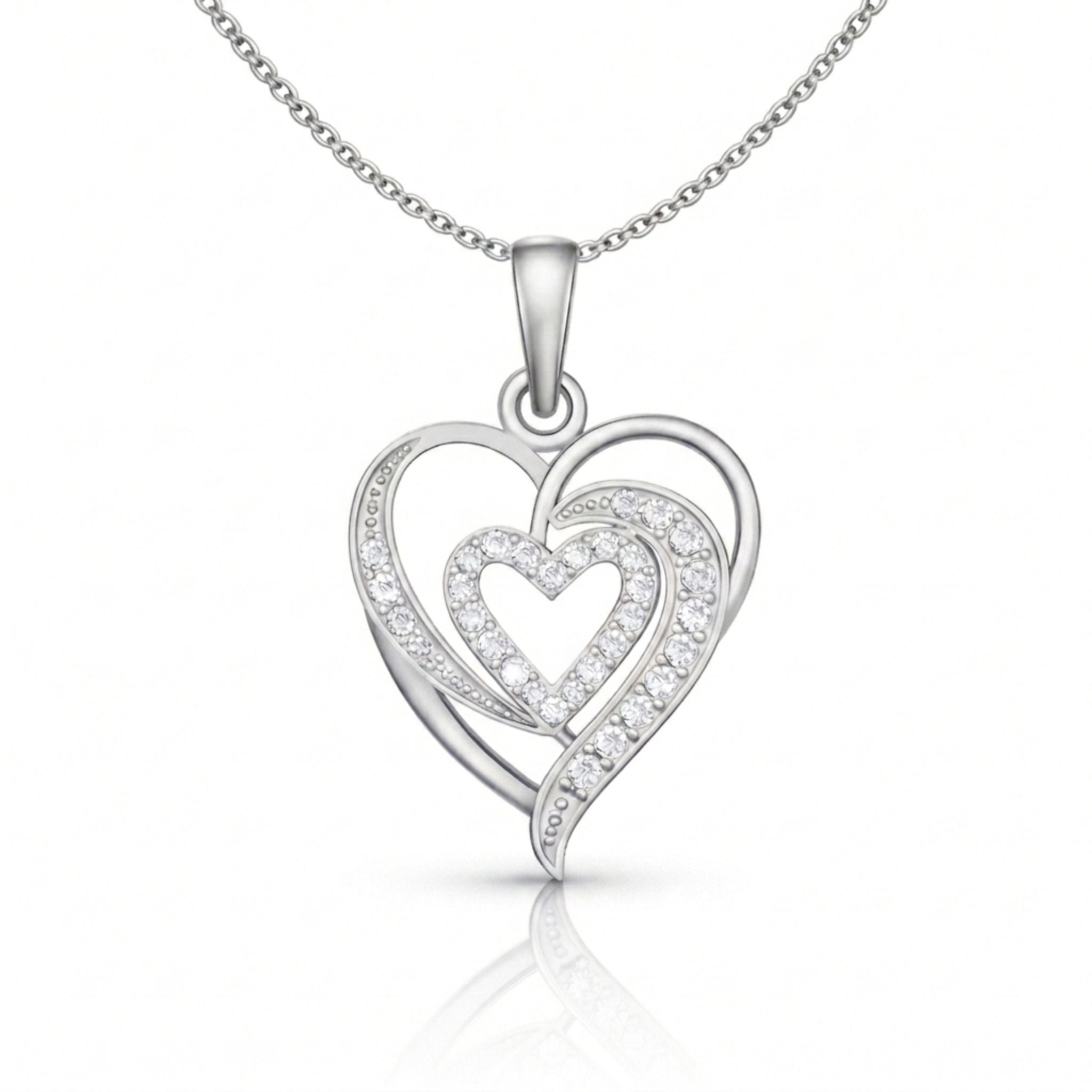 Elegant Double Heart Lab-Grown Diamond Pendant in 925 Sterling Silver with Chain