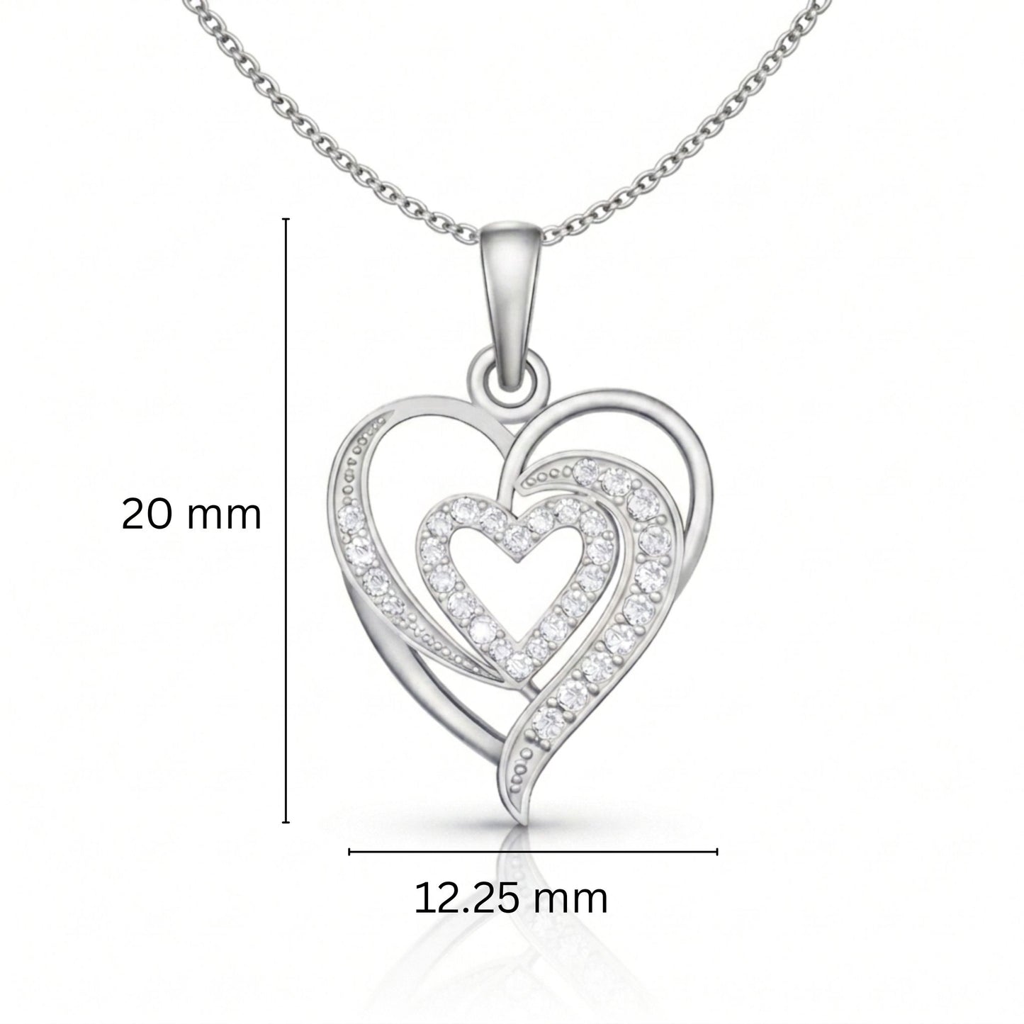 Elegant Double Heart Lab-Grown Diamond Pendant in 925 Sterling Silver with Chain
