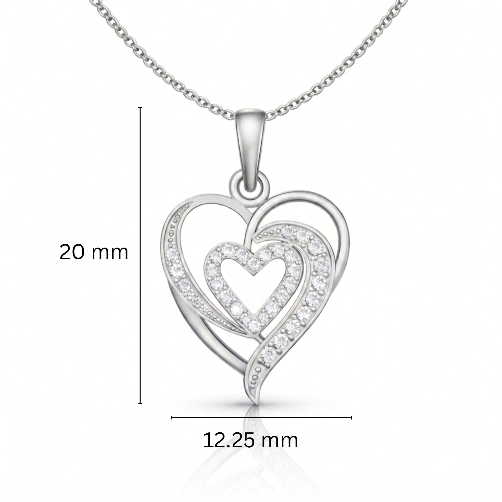 Elegant Double Heart Lab-Grown Diamond Pendant in 925 Sterling Silver with Chain