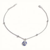 925 Sterling Silver Evil Eye Beaded Anklet with Adjustable Chain and Cubic Zirconia