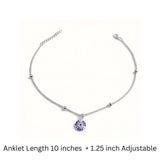 925 Sterling Silver Evil Eye Beaded Anklet with Adjustable Chain and Cubic Zirconia
