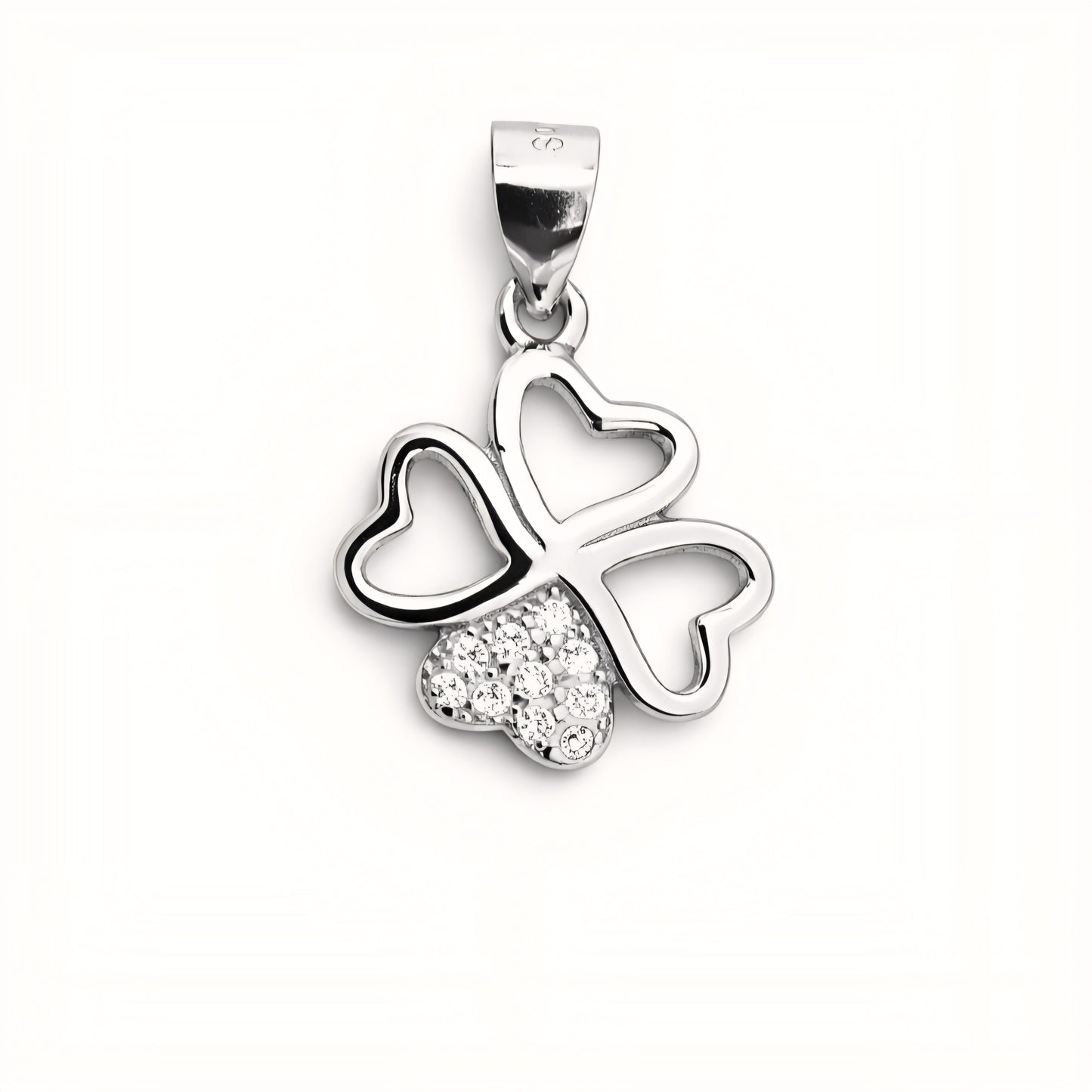 925 Sterling Silver Heart Clover Pendant with Cubic Zirconia