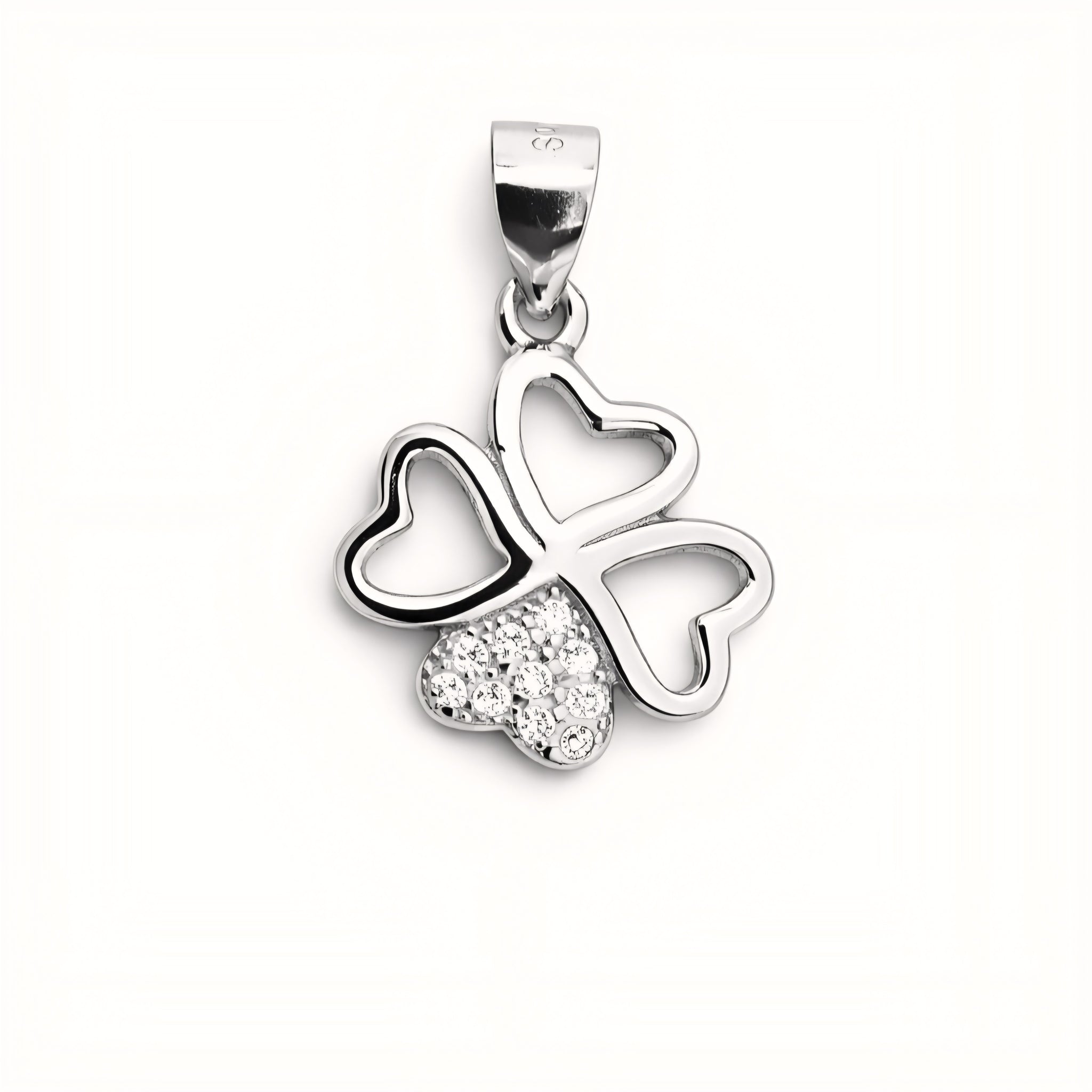 925 Sterling Silver Heart Clover Pendant with Cubic Zirconia