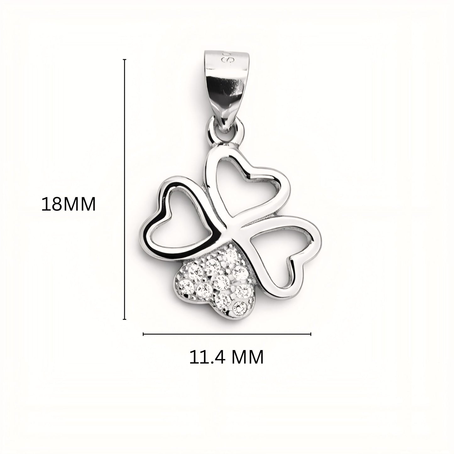 925 Sterling Silver Heart Clover Pendant with Cubic Zirconia