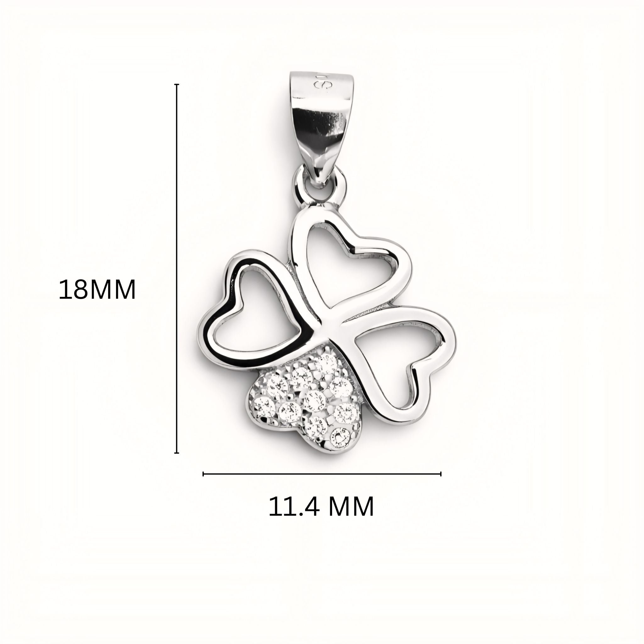 925 Sterling Silver Heart Clover Pendant with Cubic Zirconia