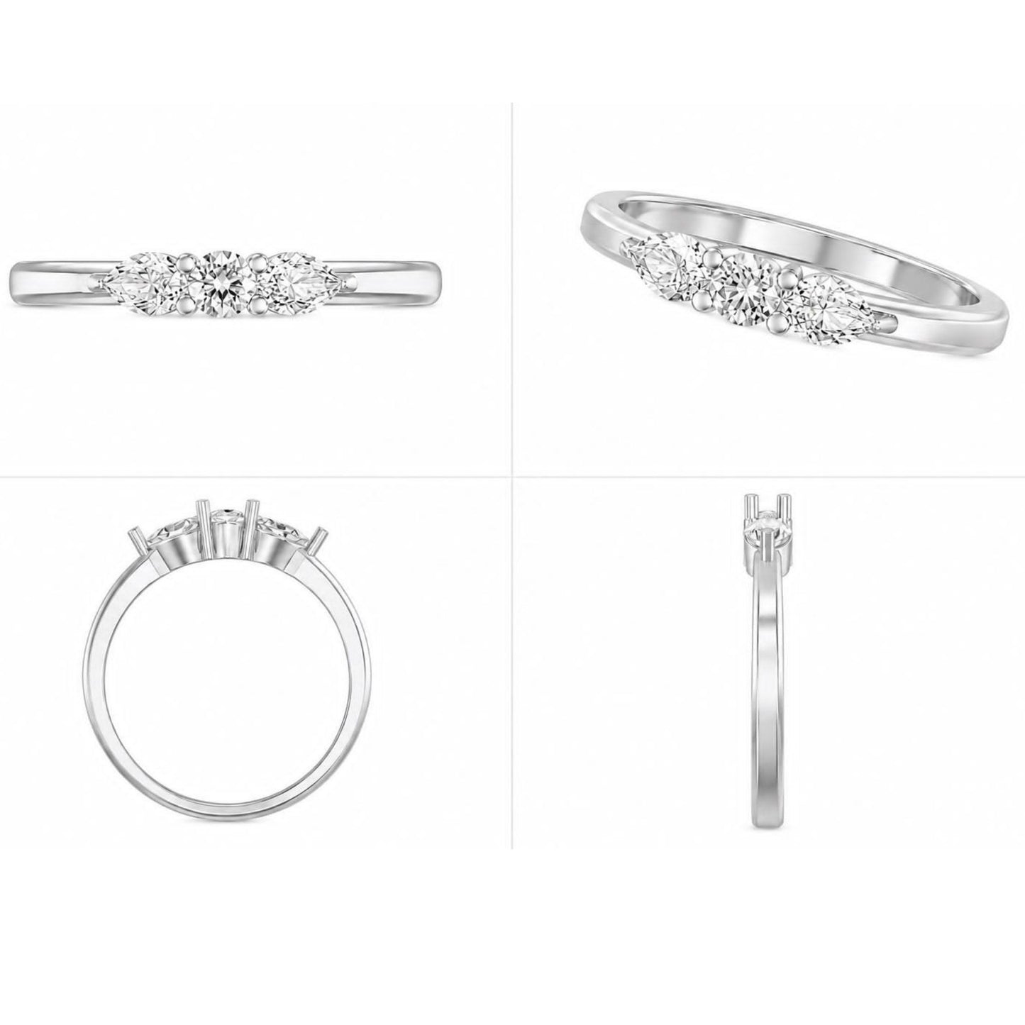 Elegant Lab Grown Diamond Three Stone Ring in 925 Sterling Silver