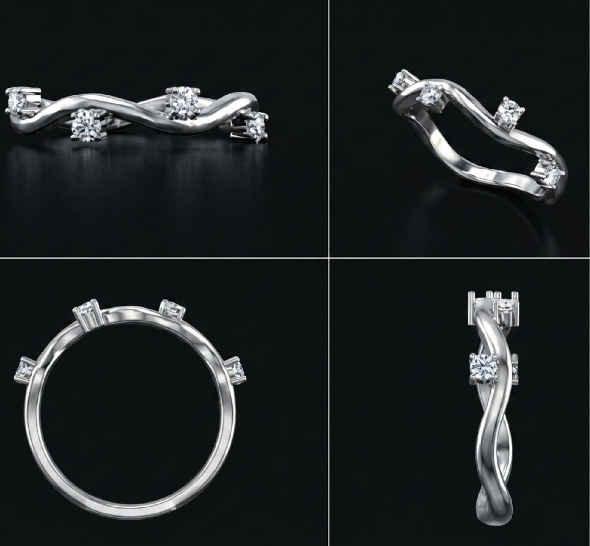 Elegant Lab Grown Diamond Wave Ring in 925 Sterling Silver
