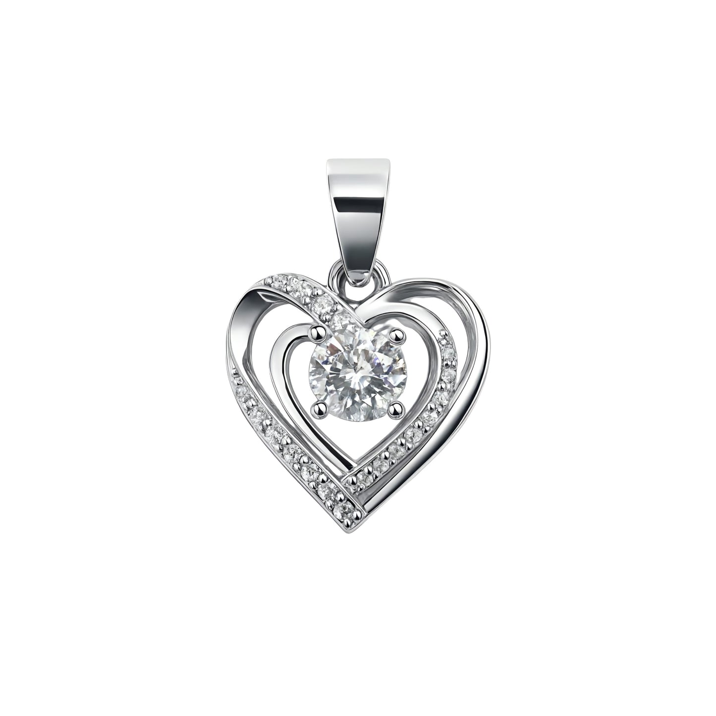 925 Sterling Silver Layered Open Heart Pendant with Cubic Zirconia