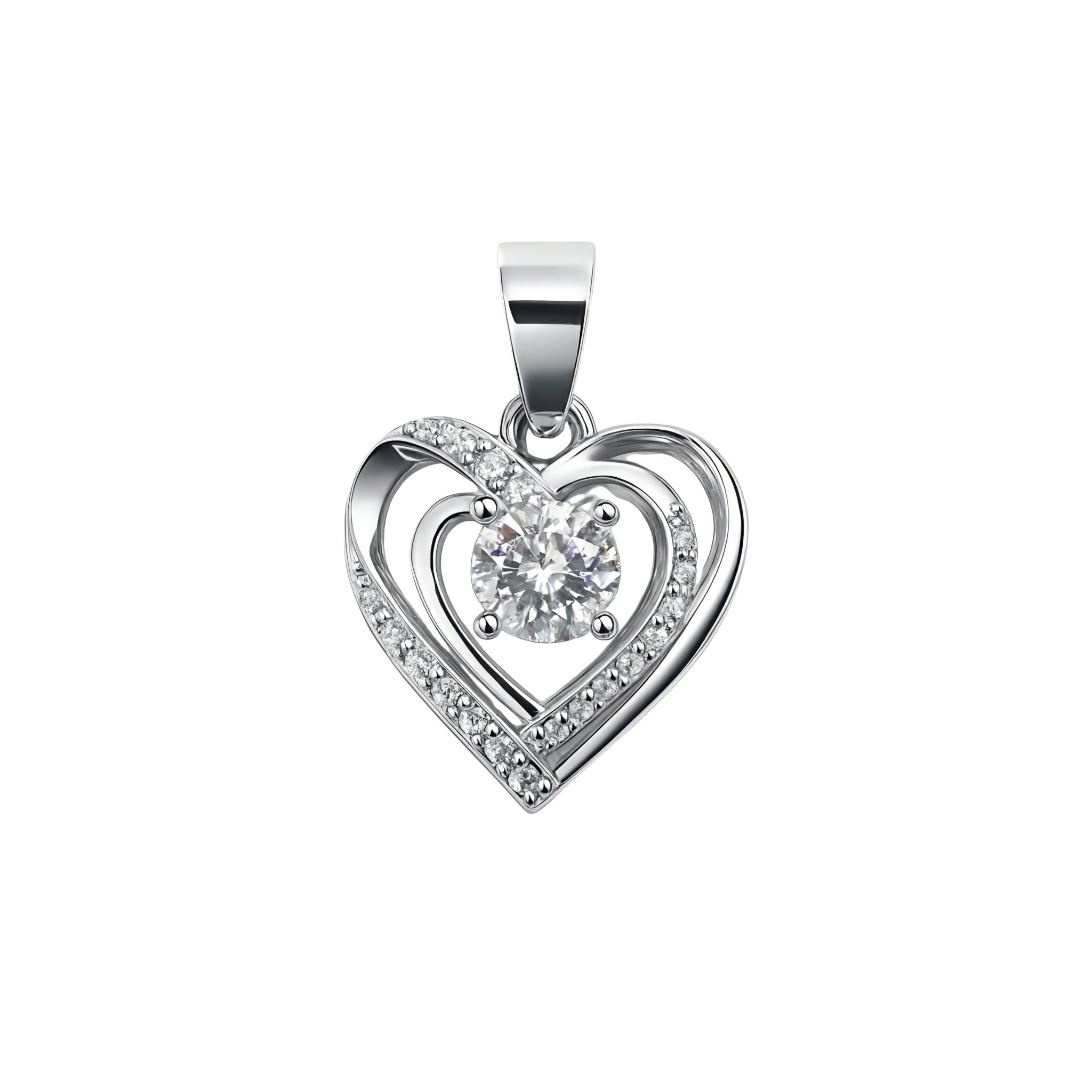 925 Sterling Silver Layered Open Heart Pendant with Cubic Zirconia