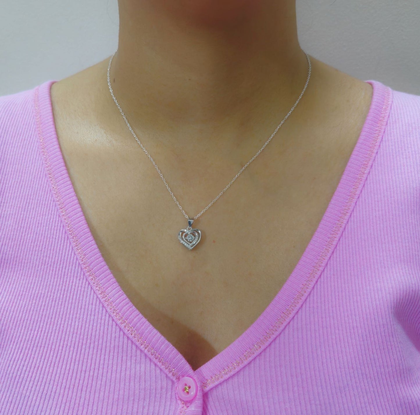 925 Sterling Silver Layered Open Heart Pendant with Cubic Zirconia