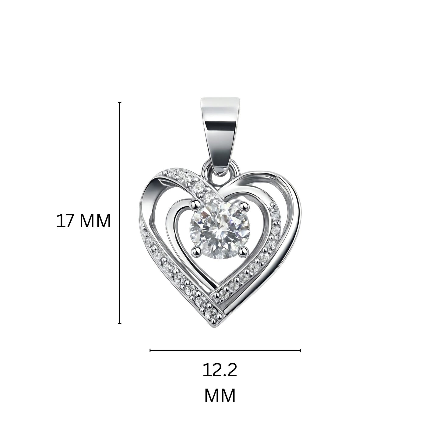 925 Sterling Silver Layered Open Heart Pendant with Cubic Zirconia