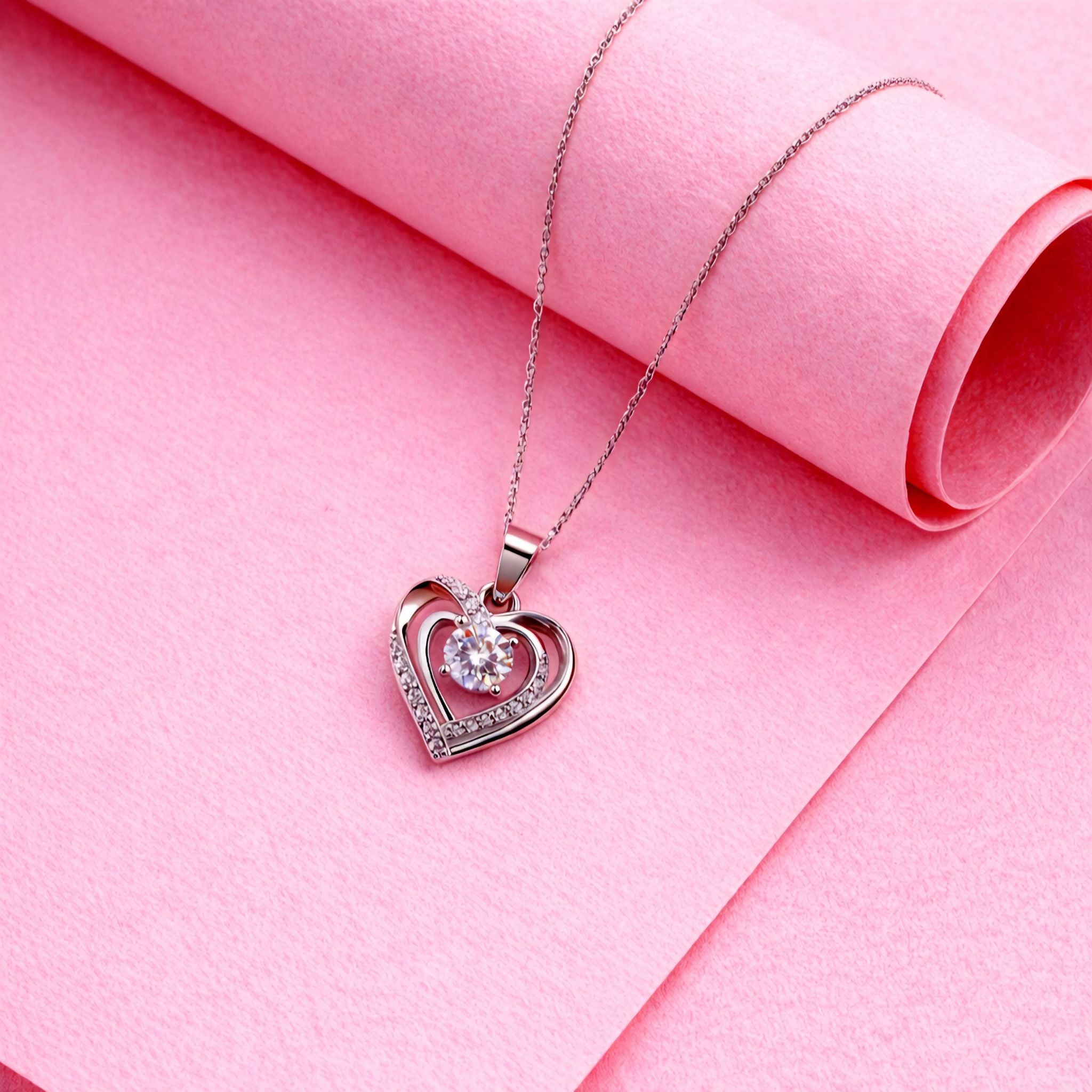 925 Sterling Silver Layered Open Heart Pendant with Cubic Zirconia