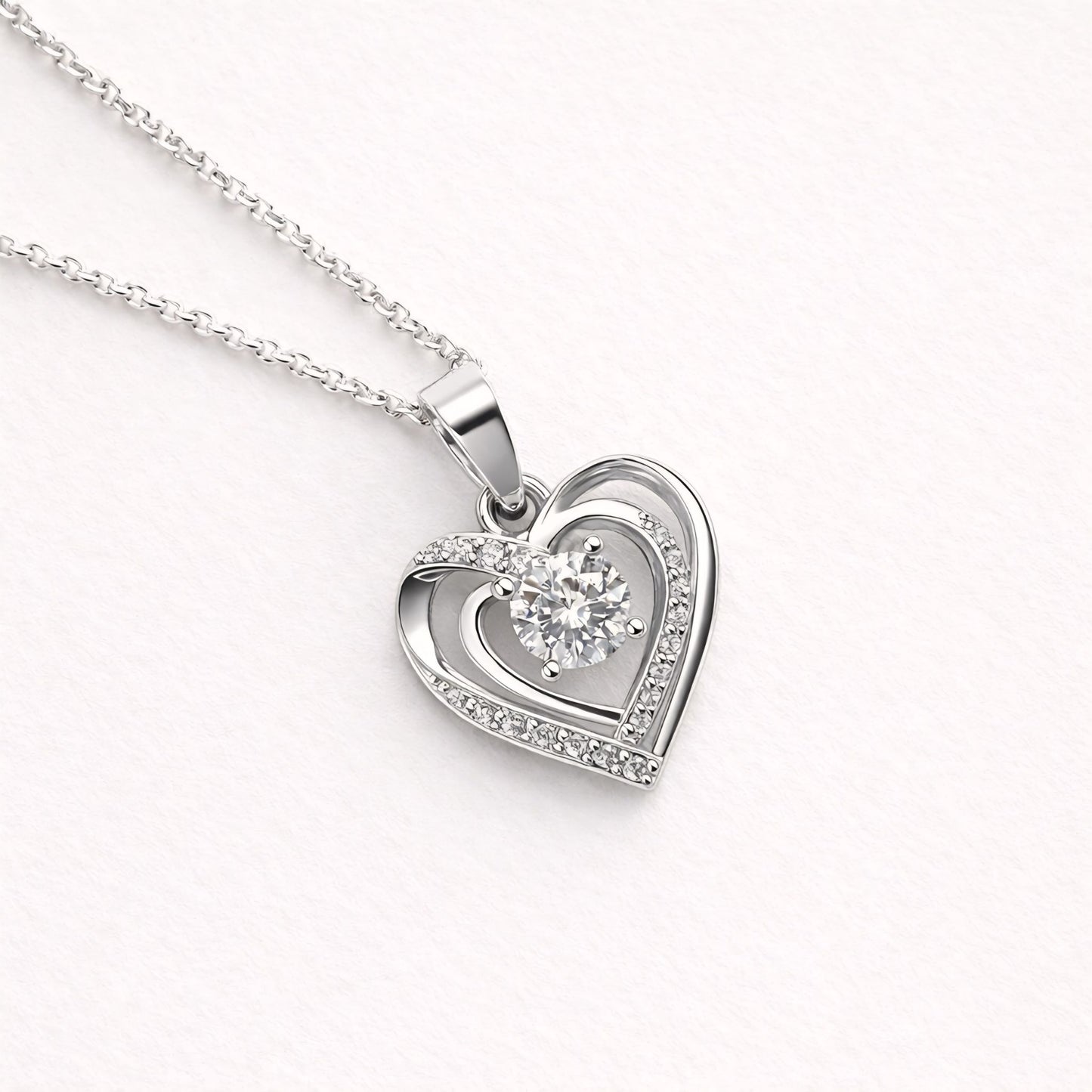 925 Sterling Silver Layered Open Heart Pendant with Cubic Zirconia