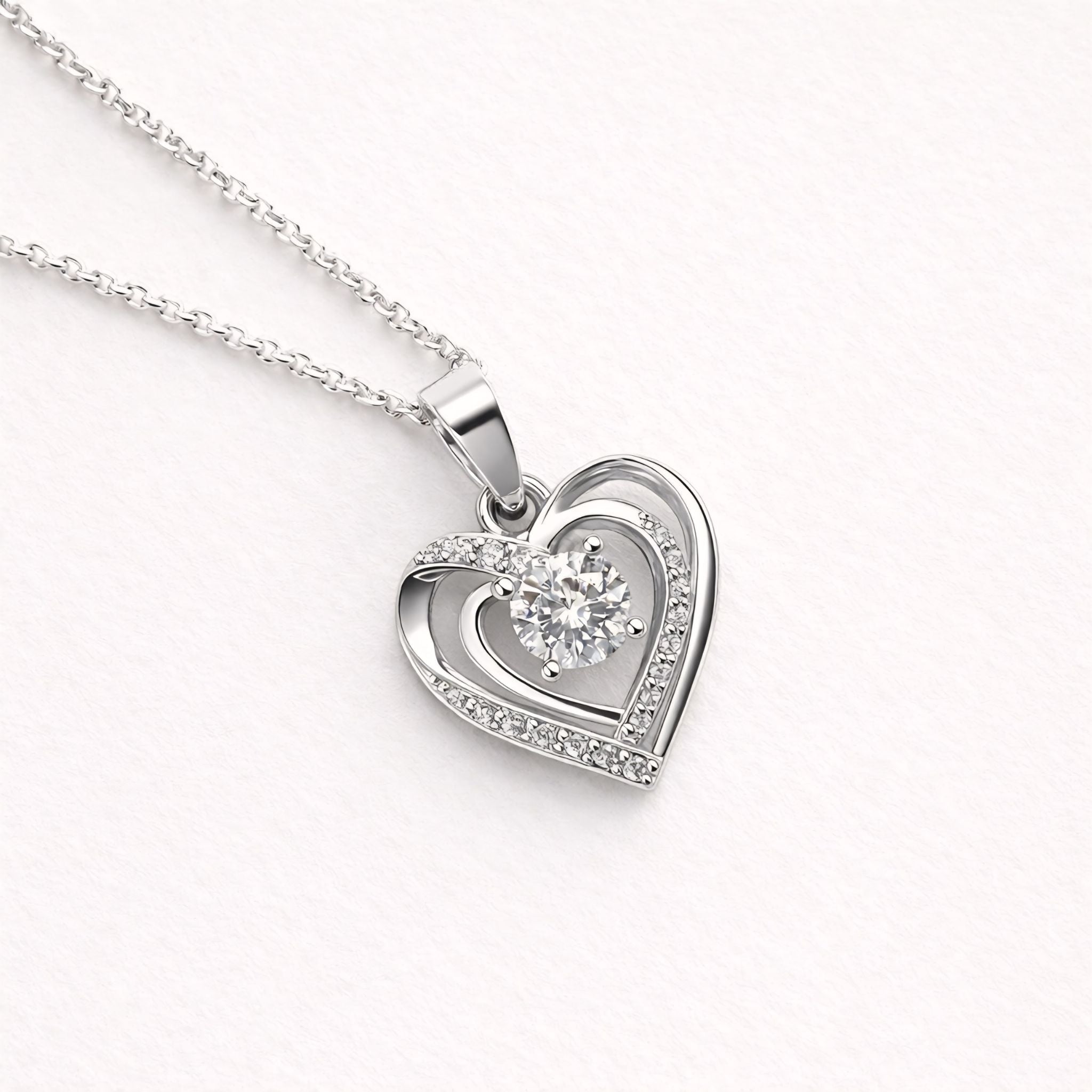 925 Sterling Silver Layered Open Heart Pendant with Cubic Zirconia