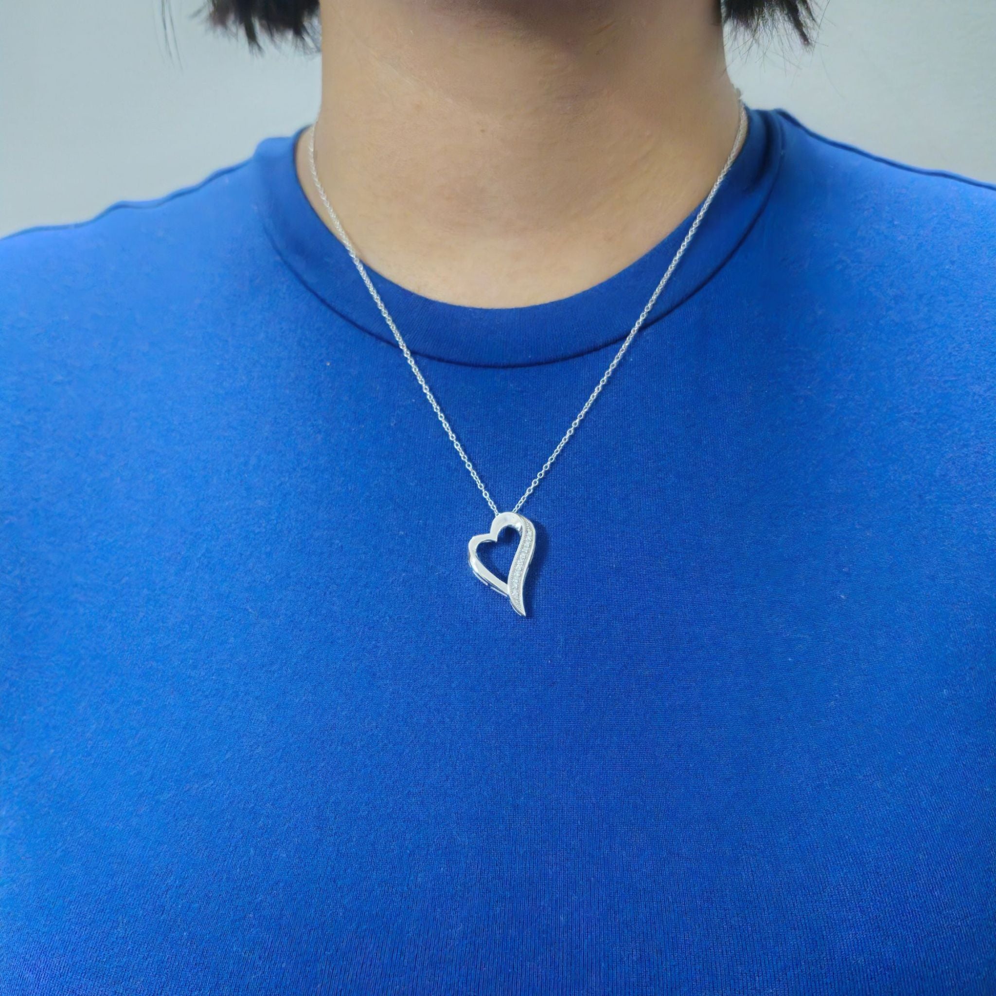 Elegant Open Heart Lab-Grown Diamond Pendant in 925 Sterling Silver