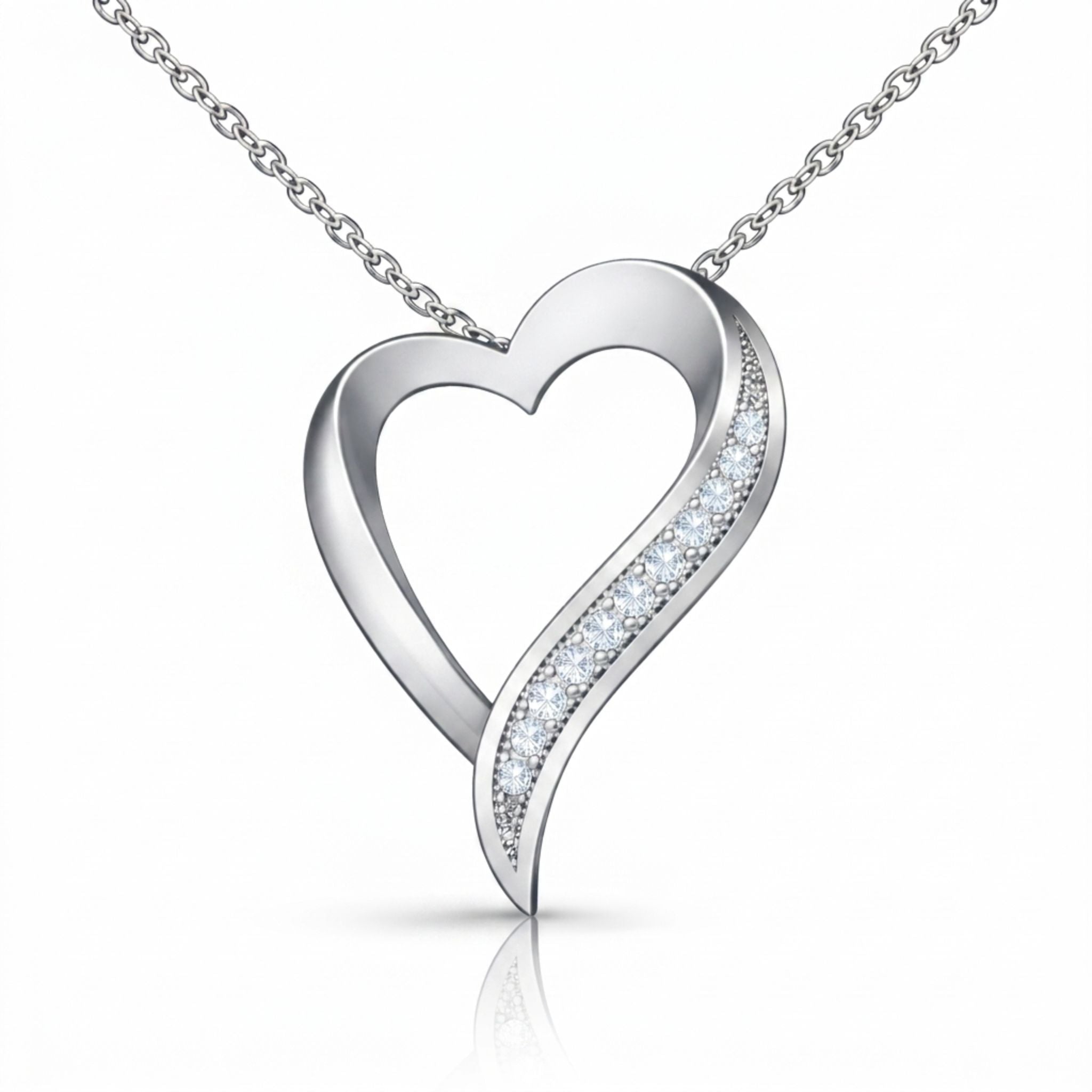Elegant Open Heart Lab-Grown Diamond Pendant in 925 Sterling Silver with Chain