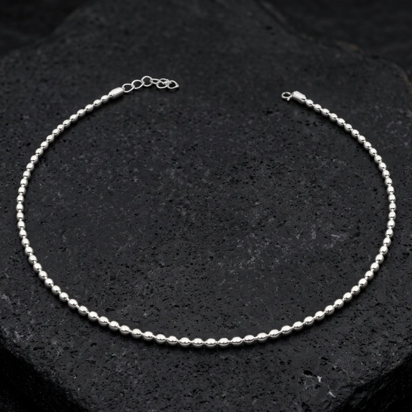 925 Sterling Silver Anklet with Polished Beads
