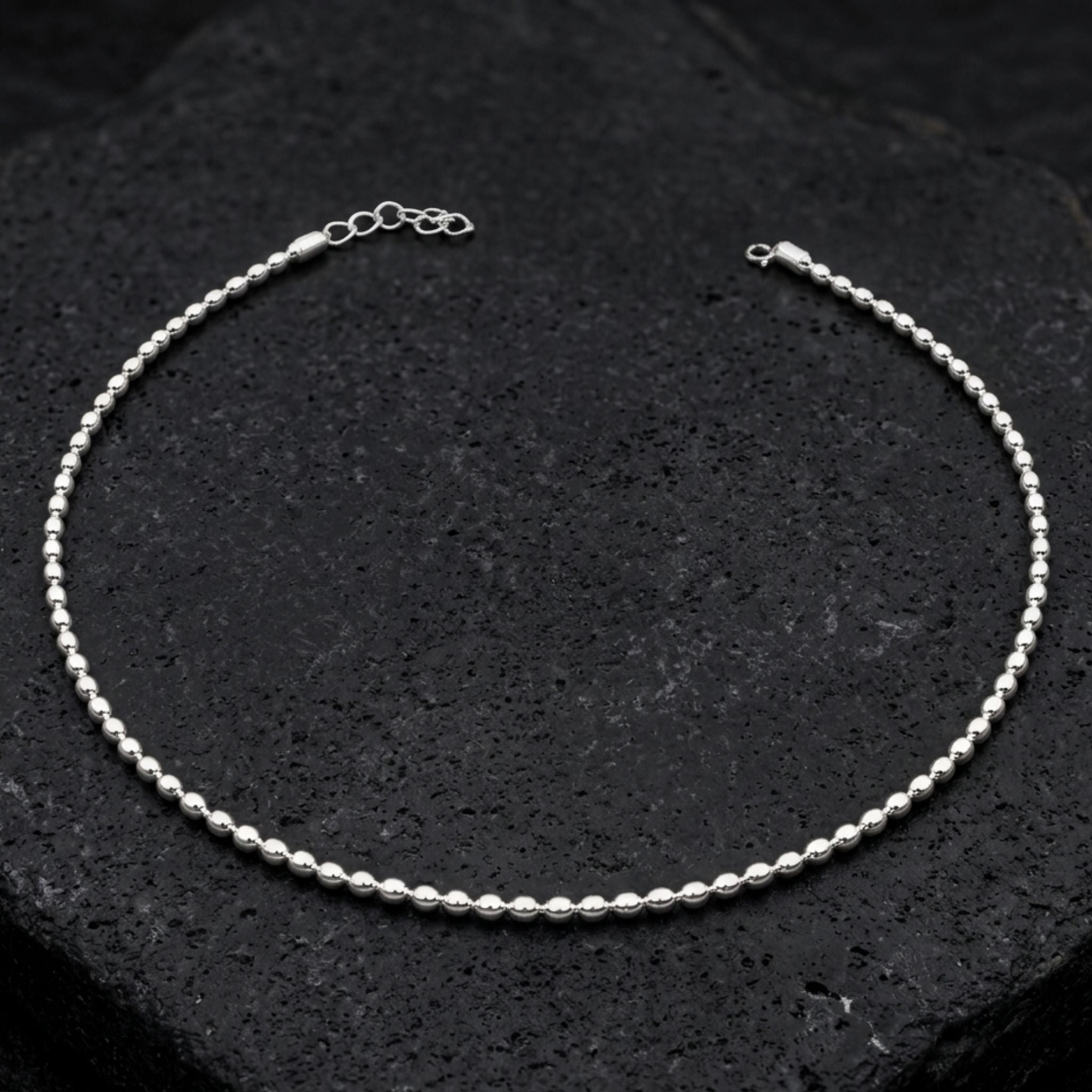 925 Sterling Silver Anklet with Polished Beads