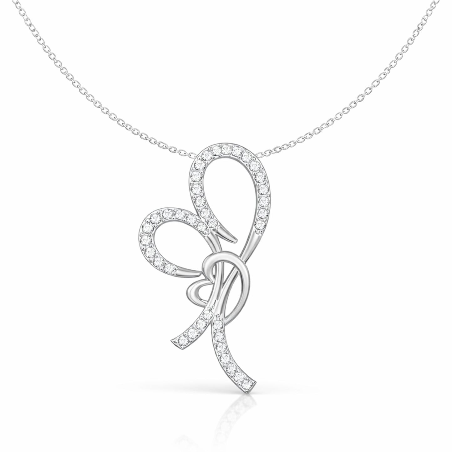 Elegant Ribbon Bow Lab-Grown Diamond Pendant in 925 Sterling Silver