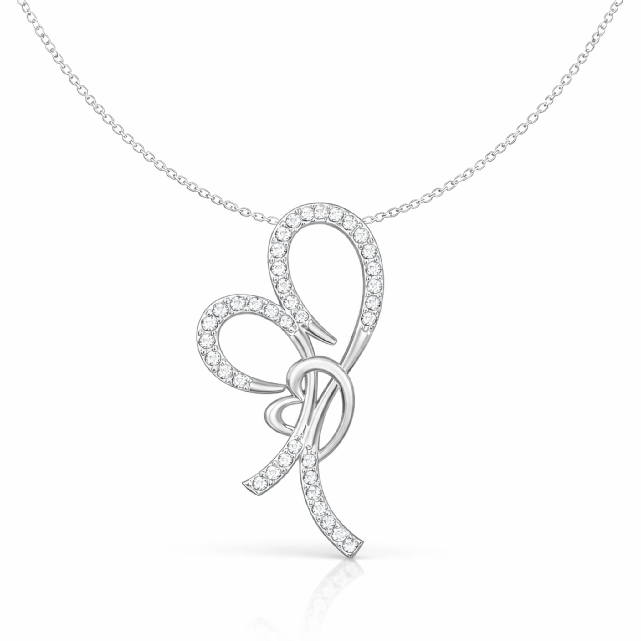Elegant Ribbon Bow Lab-Grown Diamond Pendant in 925 Sterling Silver