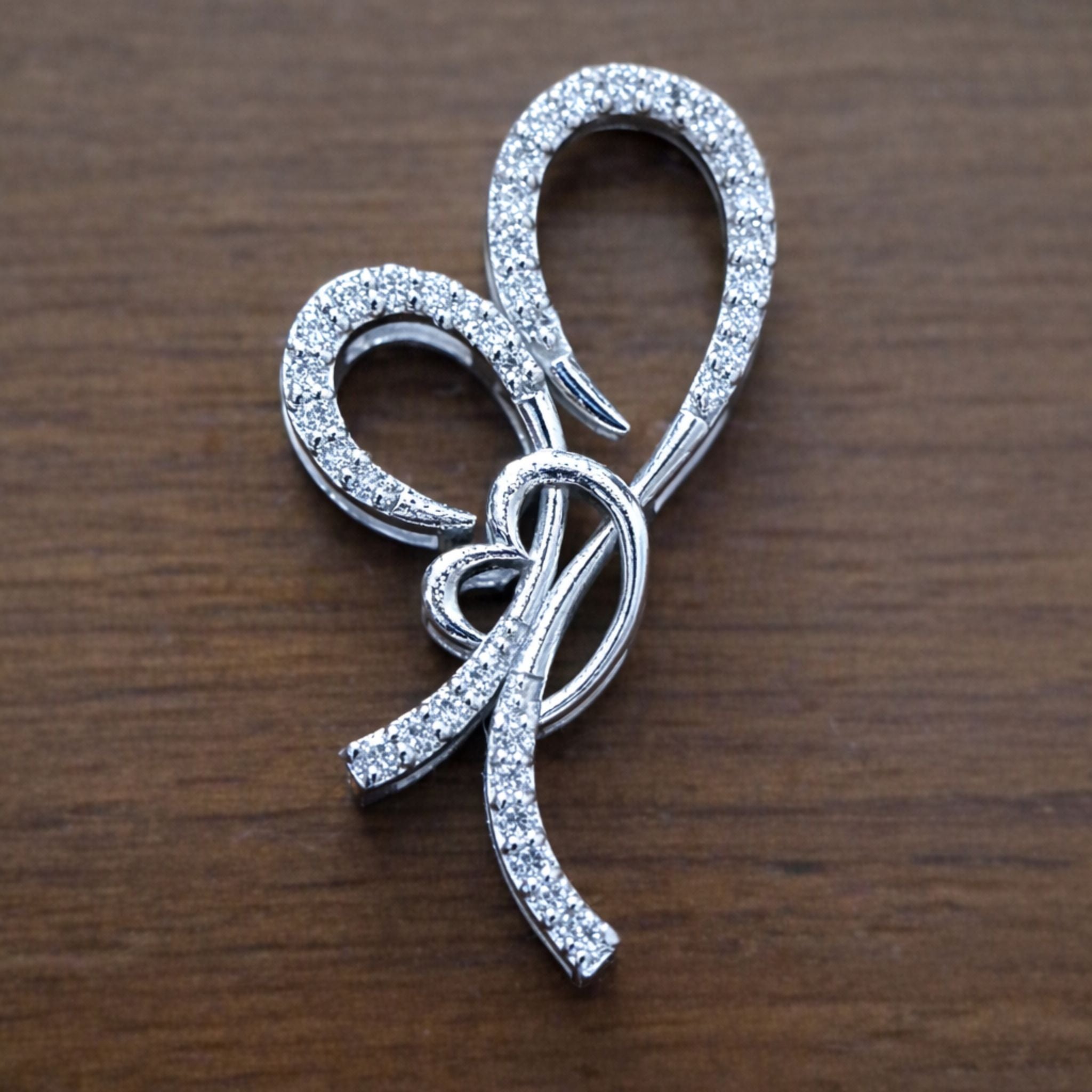 Elegant Ribbon Bow Lab-Grown Diamond Pendant in 925 Sterling Silver