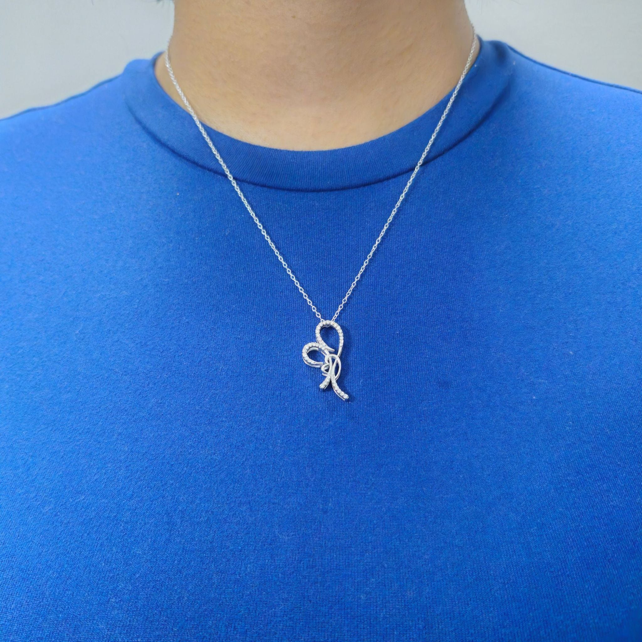 Elegant Ribbon Bow Lab-Grown Diamond Pendant in 925 Sterling Silver