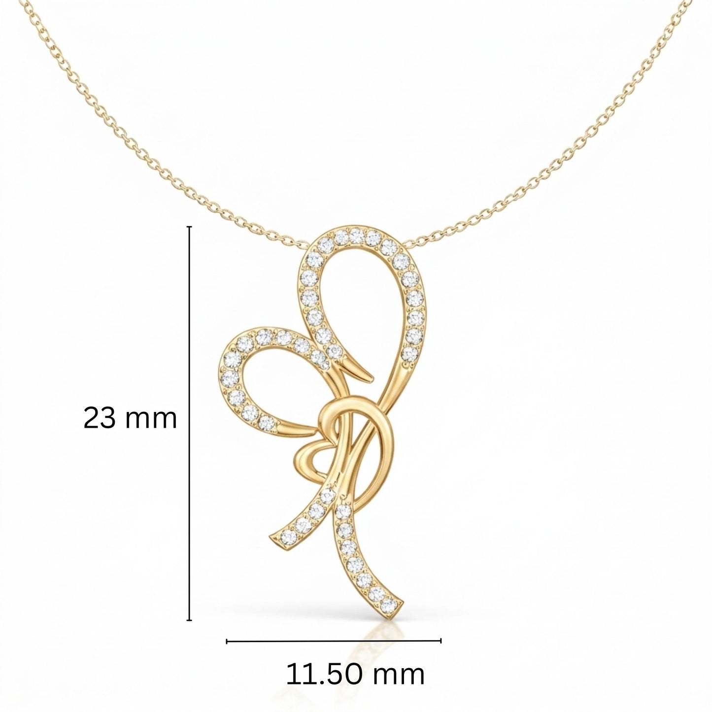Elegant Ribbon Bow Lab-Grown Diamond Pendant in 925 Sterling Silver with Chain