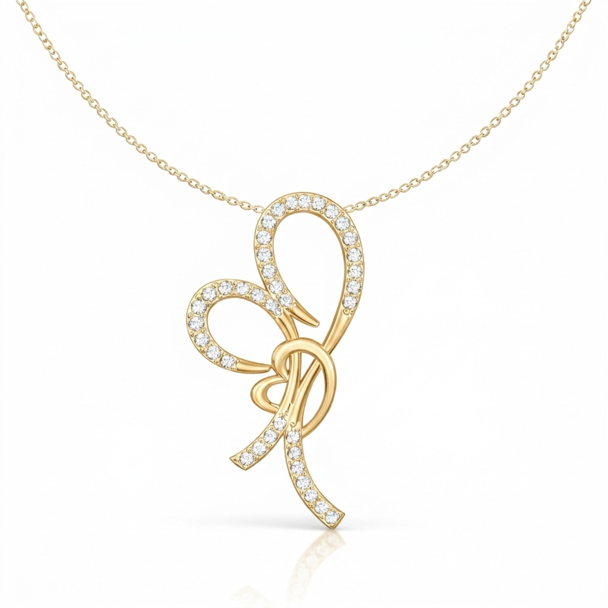 Elegant Ribbon Bow Lab-Grown Diamond Pendant in 925 Sterling Silver with Chain