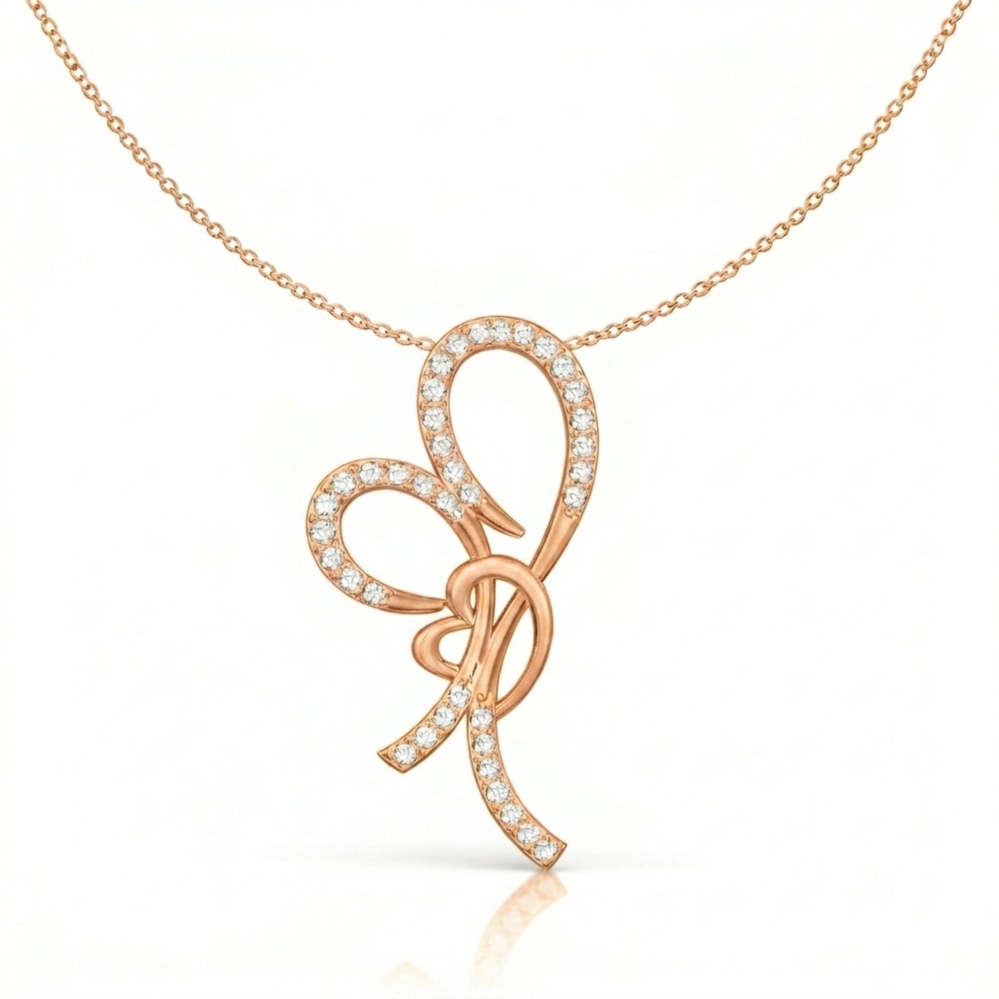 Elegant Ribbon Bow Lab-Grown Diamond Pendant in 925 Sterling Silver with Chain