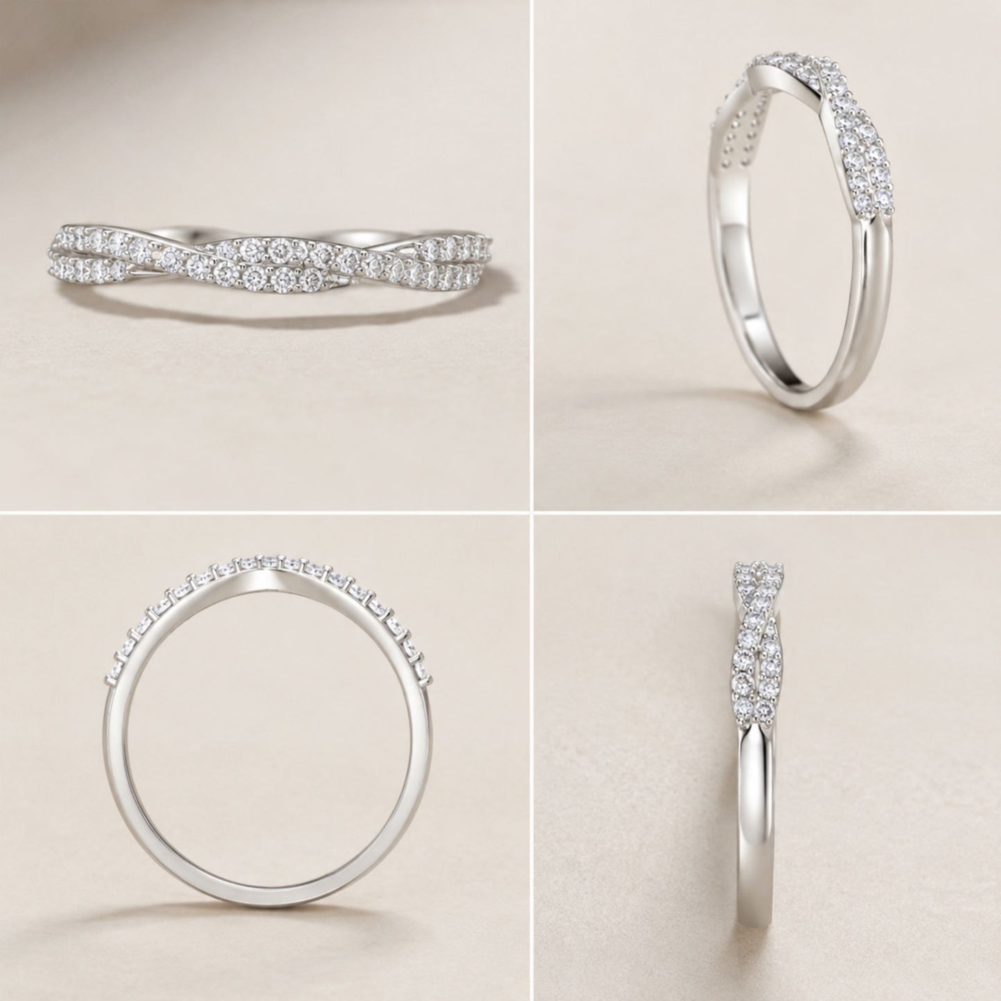 Elegant Twisted Pavé Lab-Grown Diamond Ring in 925 Sterling Silver